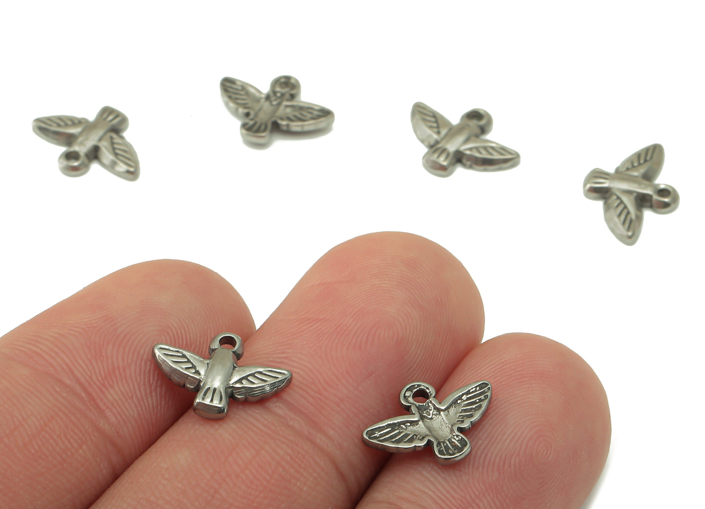 Stainless Steel Pigeon Earring Charm - Steel Mini Peace Pigeon Charm - Stainless Steel Bird - Steel Freedom Charm -9.34x12.7x1.81mm - SS1457 - DOMEDBAZAAR