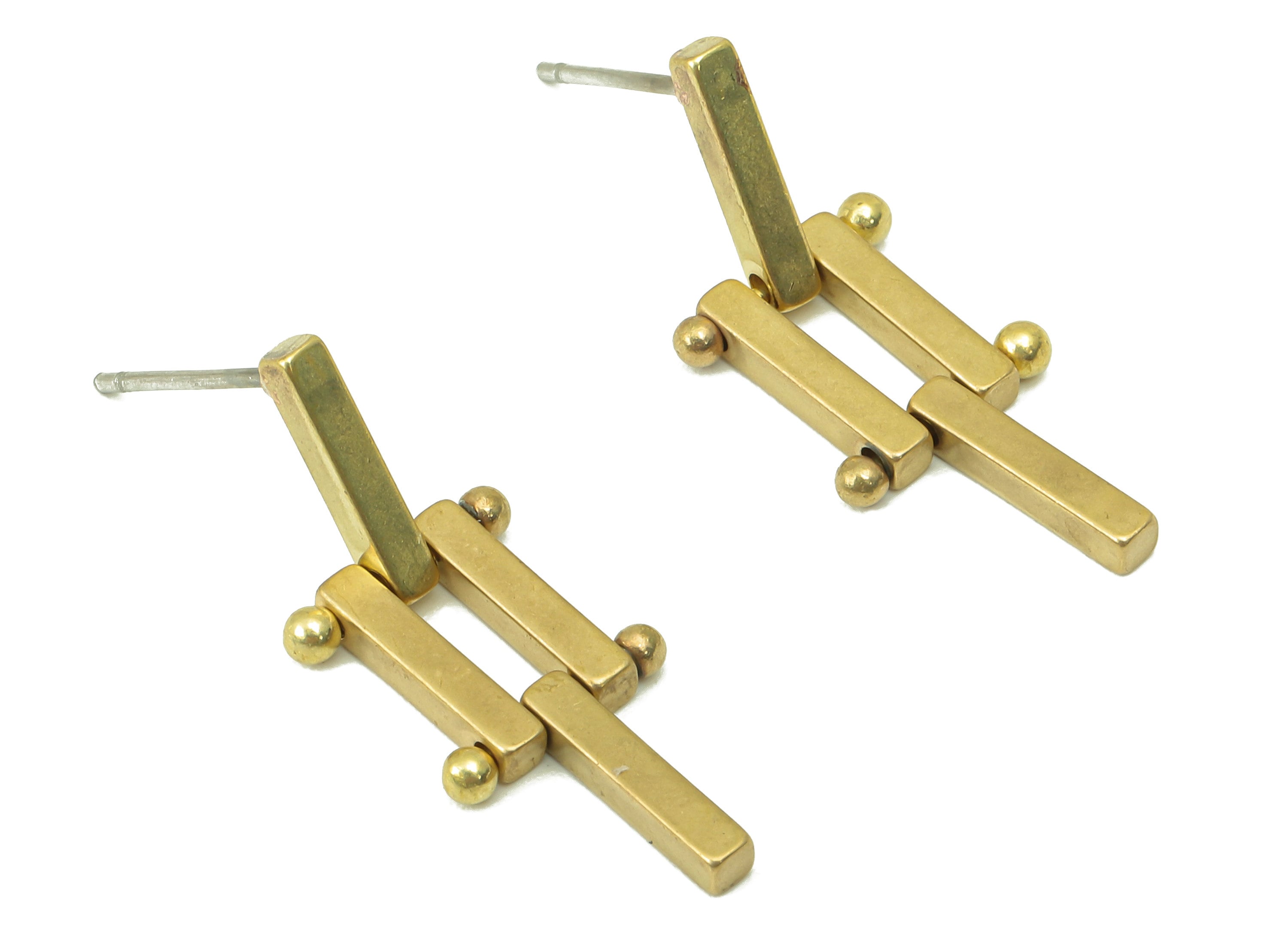 Raw Brass Ladder Stud Earring - Brass Rectangle Earring Stud and Hanging Ladder Earring Post -Jewelry Making -26.39x 10.78x 1.93mm- PP8270 - DOMEDBAZAAR