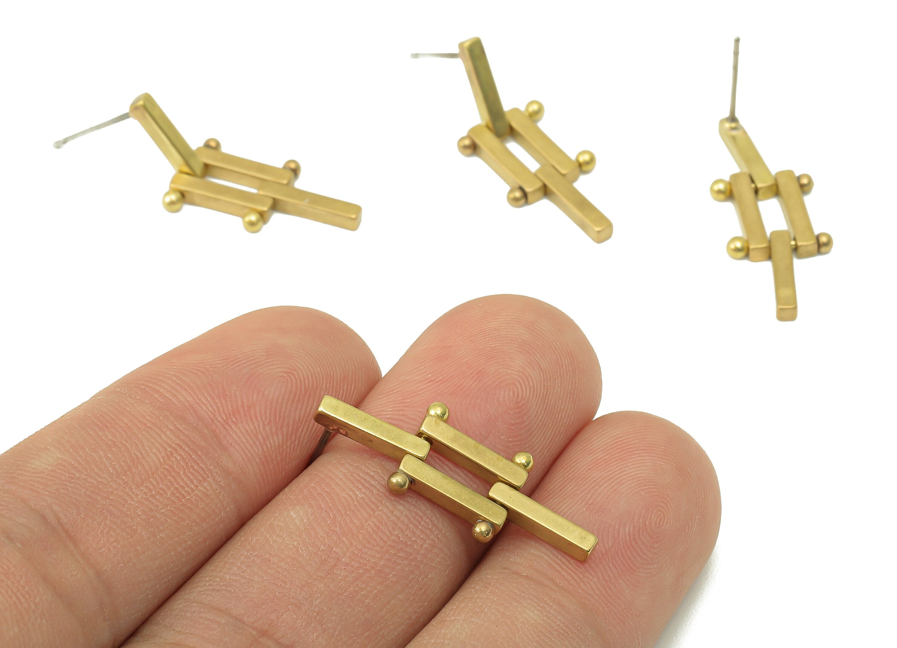 Raw Brass Ladder Stud Earring - Brass Rectangle Earring Stud and Hanging Ladder Earring Post -Jewelry Making -26.39x 10.78x 1.93mm- PP8270 - DOMEDBAZAAR
