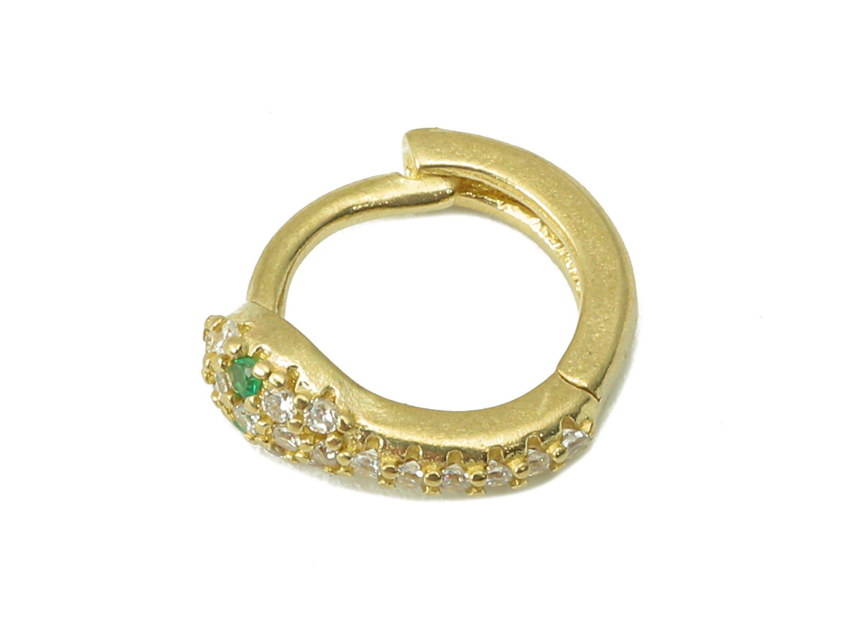 Raw Brass Round Snake Hoop Earring Huggie - Dainty Snake Circle Huggies with Open Ring - Zircon Hoop Earrings -11.2x 10.45x 2.33mm- PP8275 - DOMEDBAZAAR