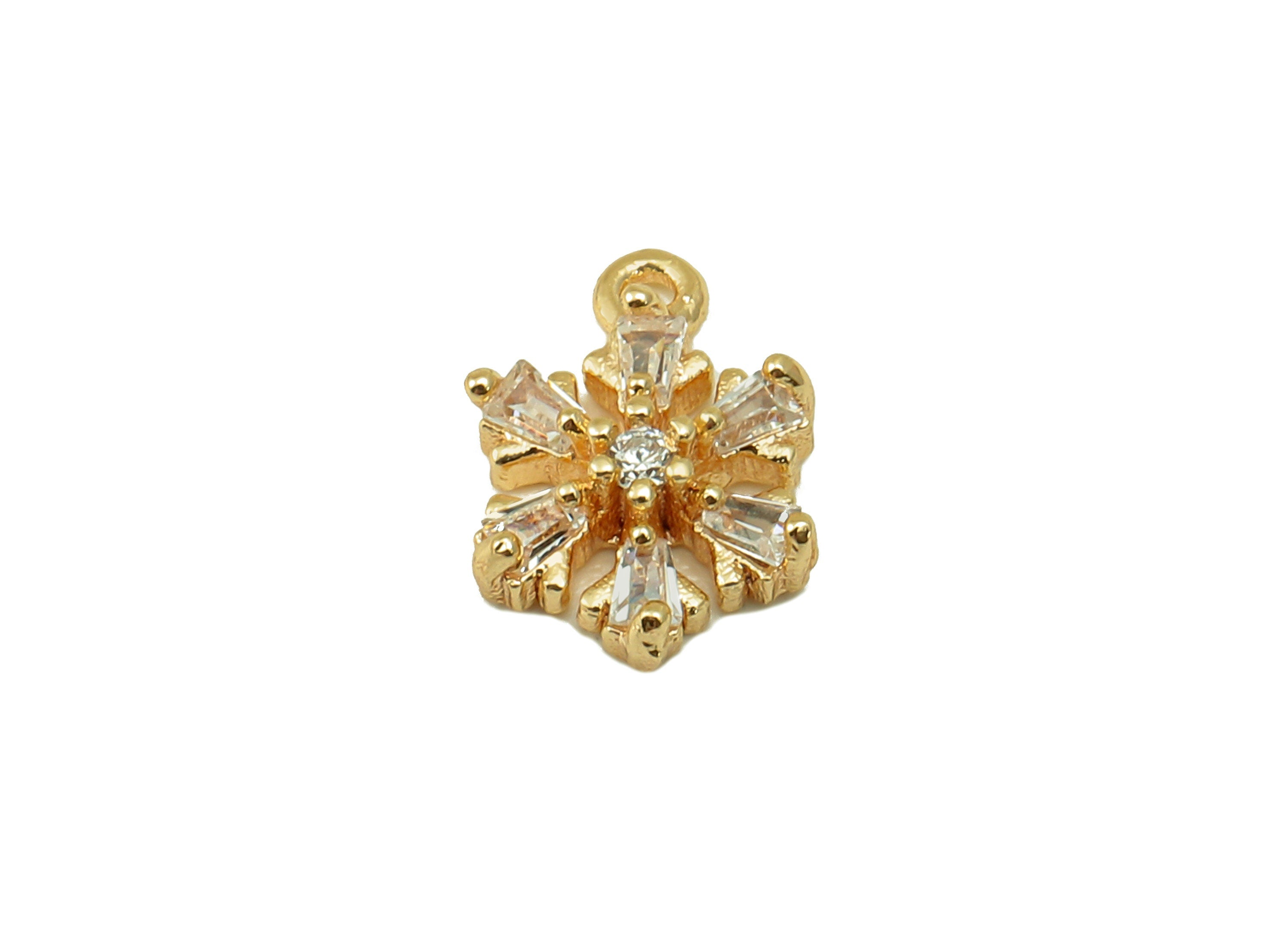 Brass Snowflake Earring Charm - Brass Cubic Zircon Pendant - Textured Shining Snowflake Charm -18K Real Gold Plated -10.3x7.3x2.6mm- RGP6653 - DOMEDBAZAAR