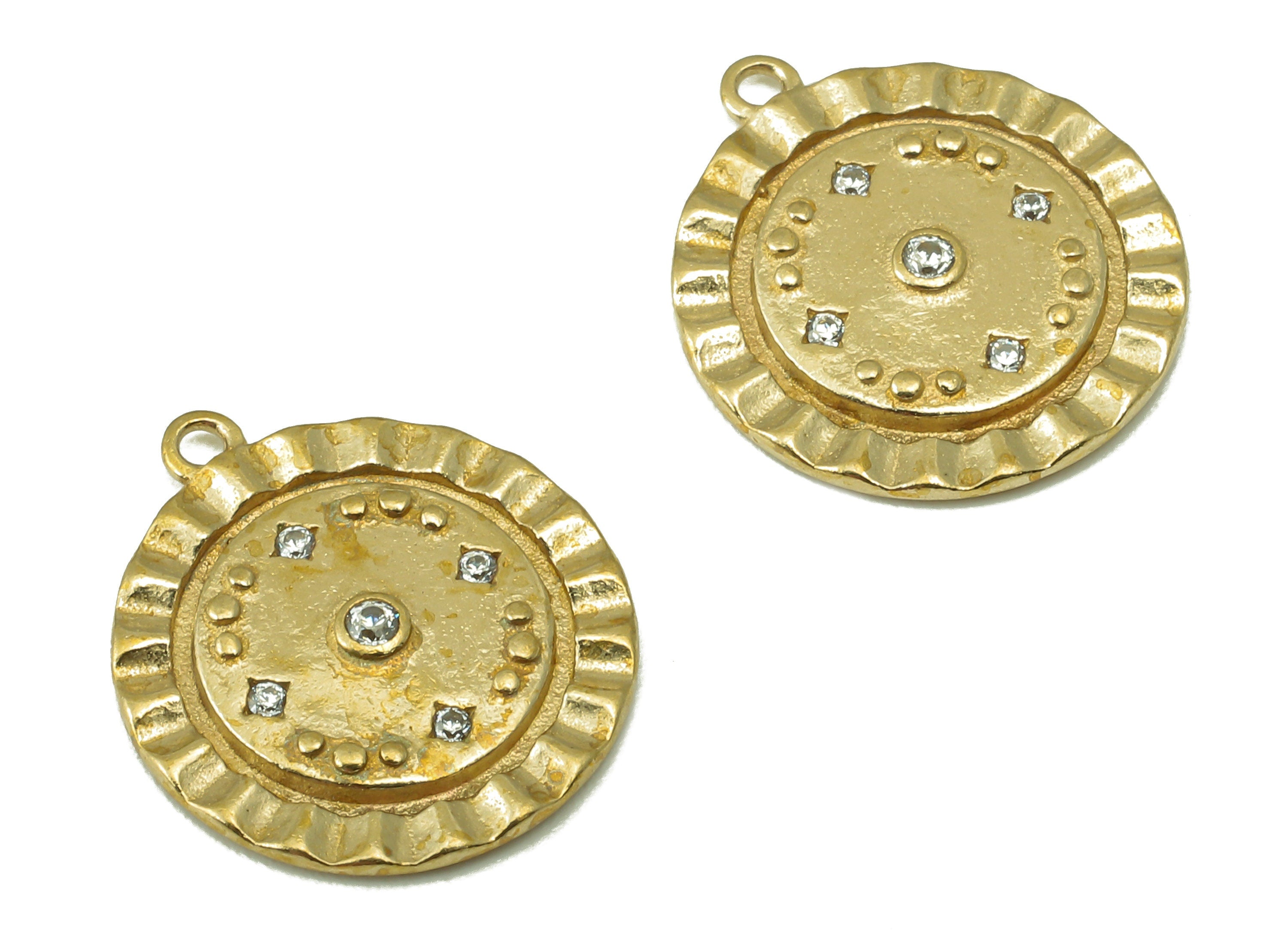 Raw Brass Round Lace Zircon Pendant - Raw Brass Lace Pendant Necklace Connector- Jewelry Making Supplies - 16.27x 14.33x 1.9mm- PP8381 - DOMEDBAZAAR