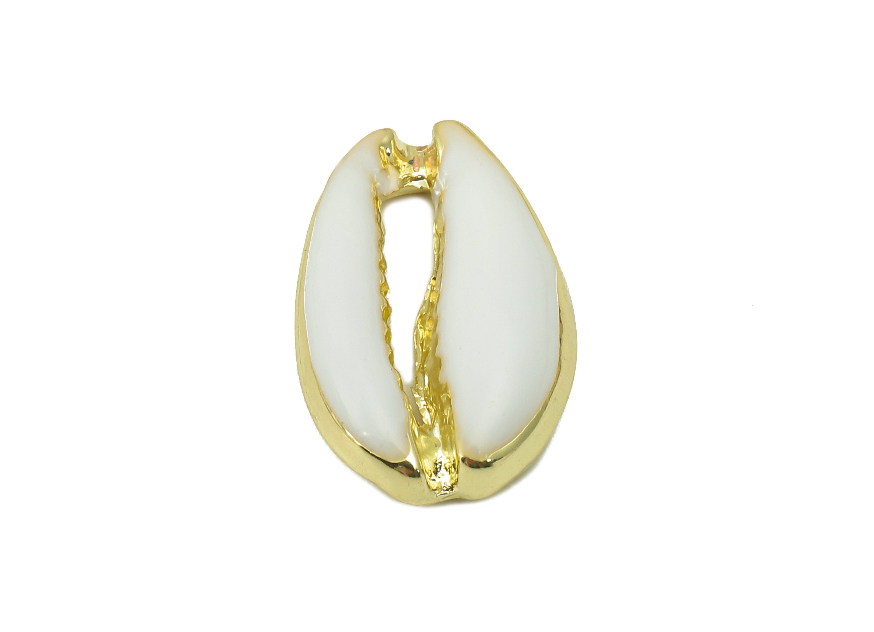 Alloy Cowrie Charms - Gold Open Cowrie Charm -Alloy Open Cowrie Charm - KC Gold Tone White Plated -18.62 x 12.13 x 4.47mm- ZZ2042 - DOMEDBAZAAR