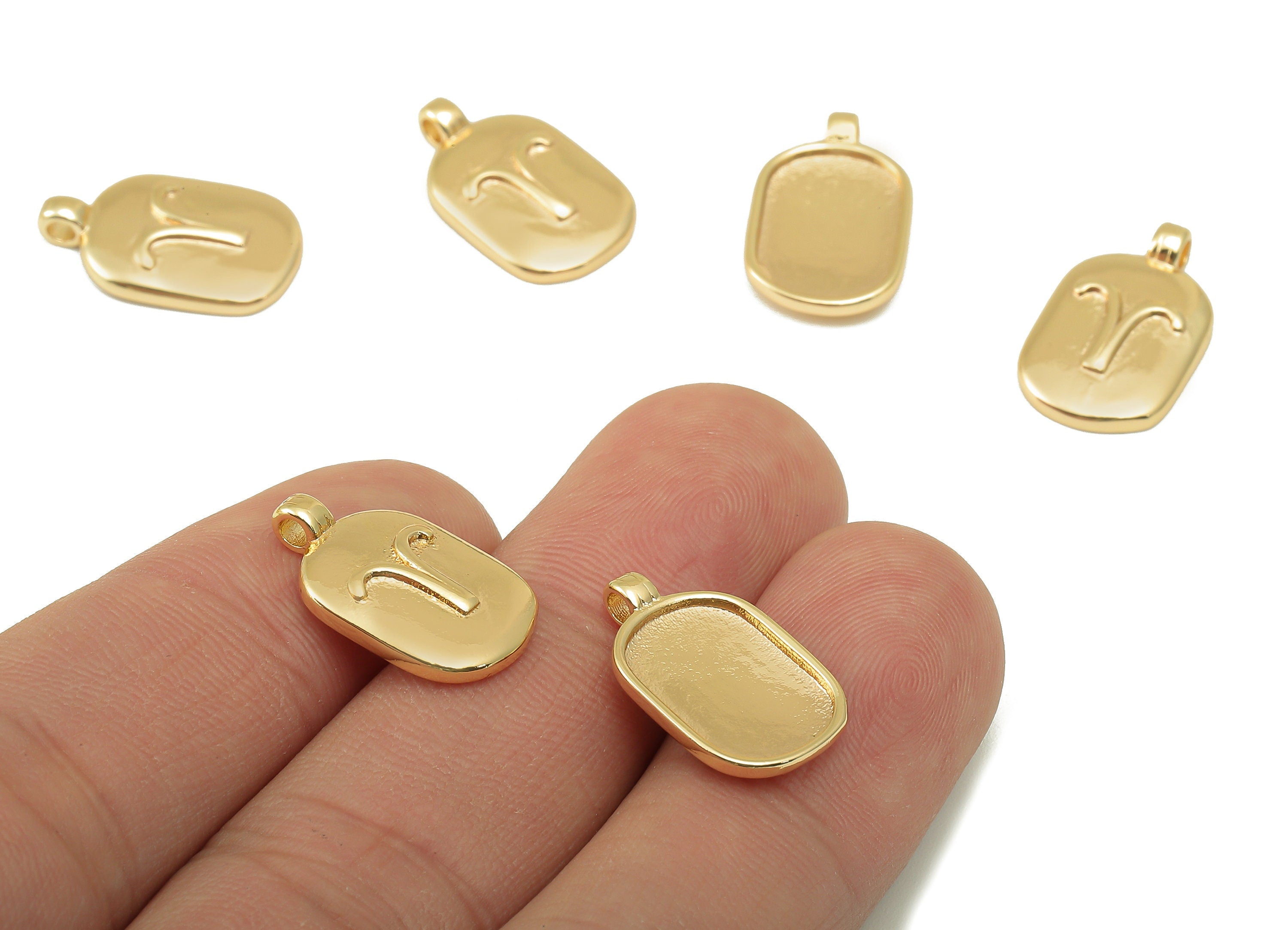 Brass Oval Earring Charm - Brass Constellation Earring -Textured Oval Aries Pendant -18K Real Gold Plated-JewelryMaking-18x11x2.7mm-RGP6669A - DOMEDBAZAAR