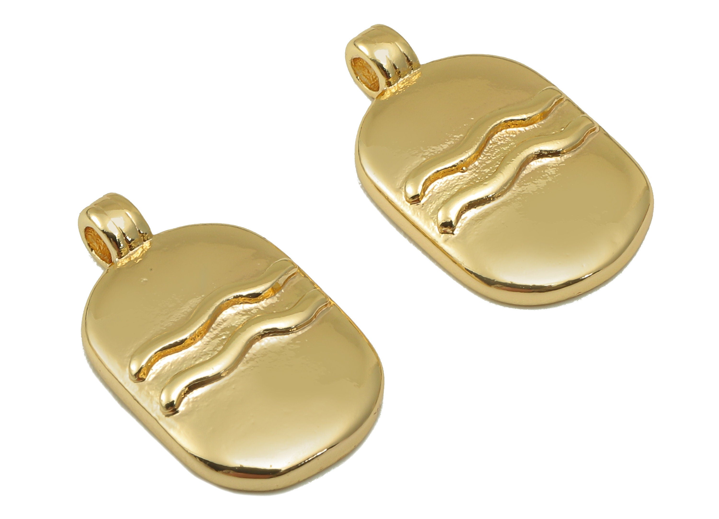 Brass Oval Earring Charm - Brass Constellation Earring -Textured Oval Aquarius Pendant-18K Real Gold Plated-JewelryMaking-18x11x3mm-RGP6669E - DOMEDBAZAAR