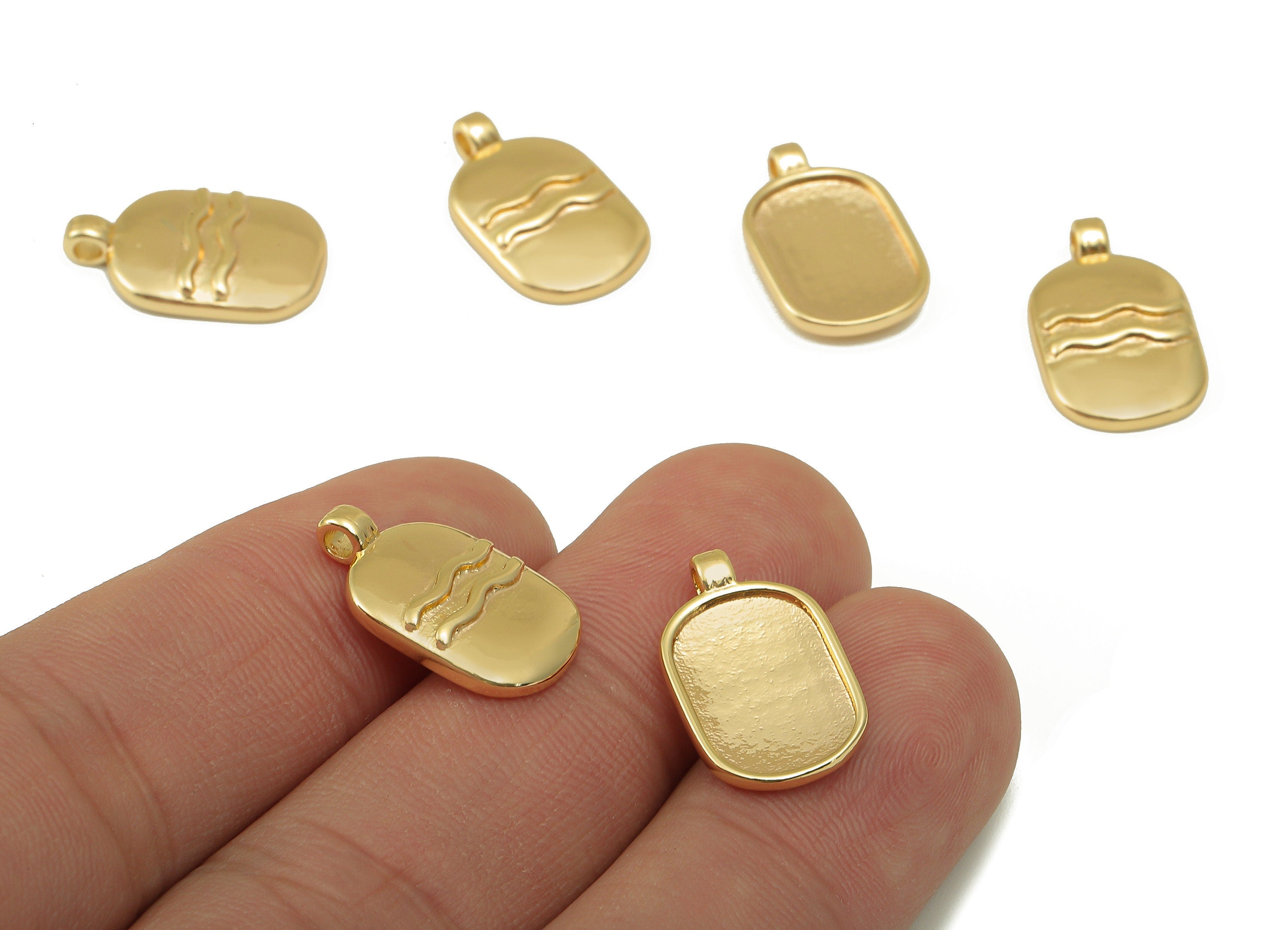 Brass Oval Earring Charm - Brass Constellation Earring -Textured Oval Aquarius Pendant-18K Real Gold Plated-JewelryMaking-18x11x3mm-RGP6669E - DOMEDBAZAAR