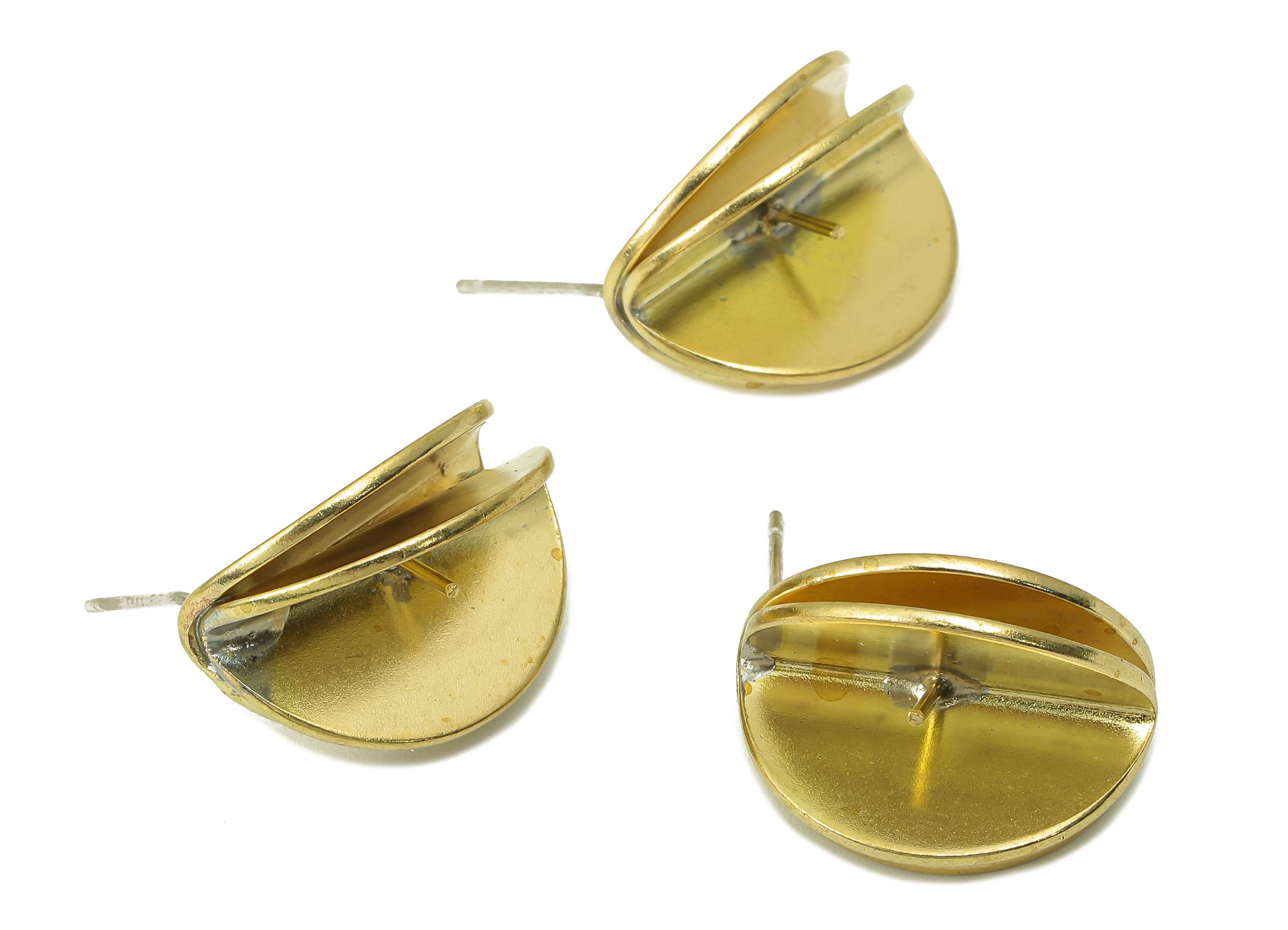 Raw Brass Round Folding Stud Earring - Brass Half Circle Earring Post- Brass Oval Earring Post -Jewelry Making- 19.86x 15.55x 0.92mm- PP8318 - DOMEDBAZAAR