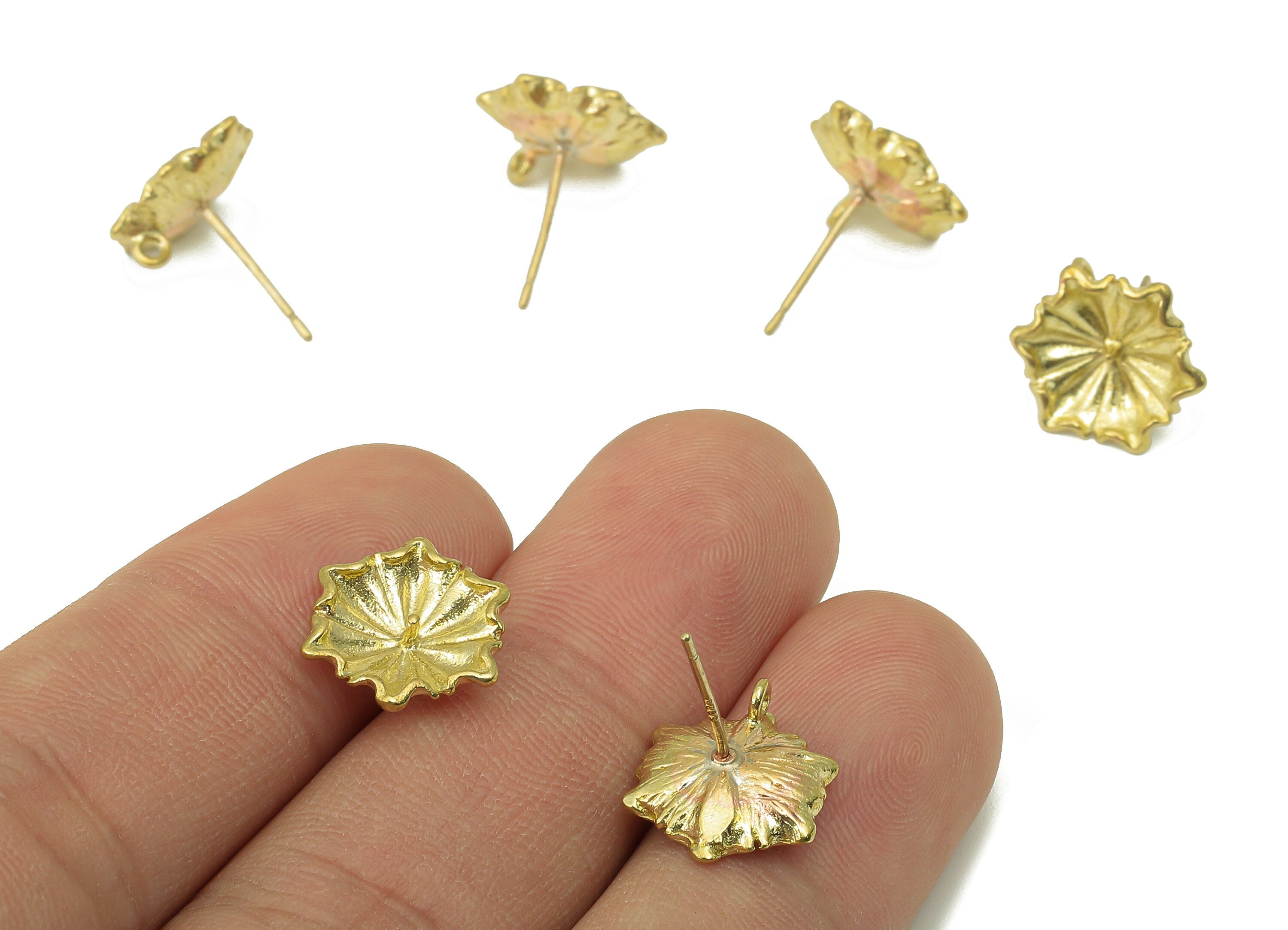 Raw Brass Flower Stud Earring - Brass Flower Earring Stud For Pearl- Brass Earring Post With Loop-Jewelry Making-11.91x 11.91x1.38mm- PP8325 - DOMEDBAZAAR