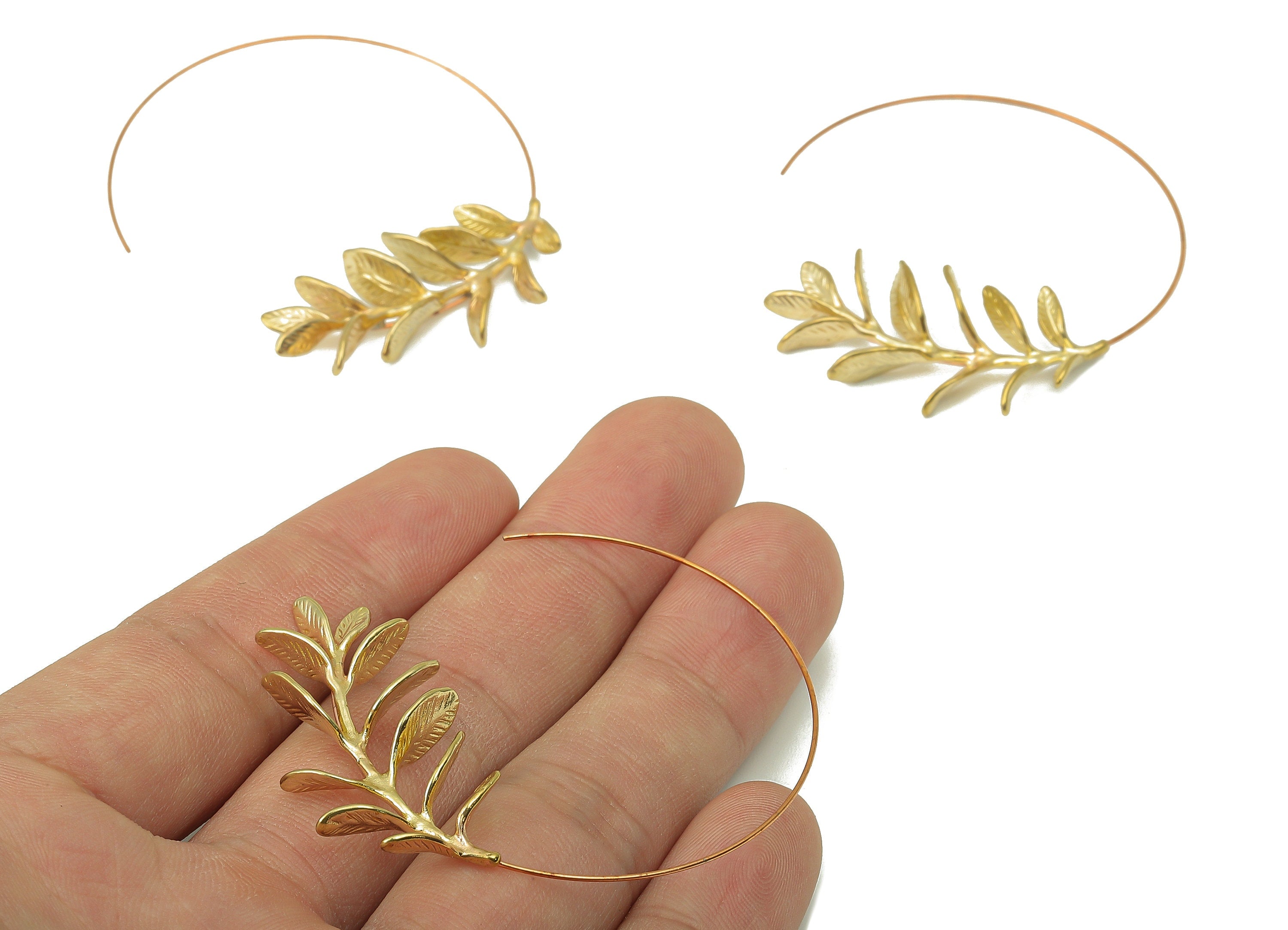Raw Brass Leaf Ear Wires - Brass Botanical Hook Earring - Brass Balsam Poplar Earring Charm -Jewelry Making-54.14x 48.45x 4.51mm- PP8334 - DOMEDBAZAAR