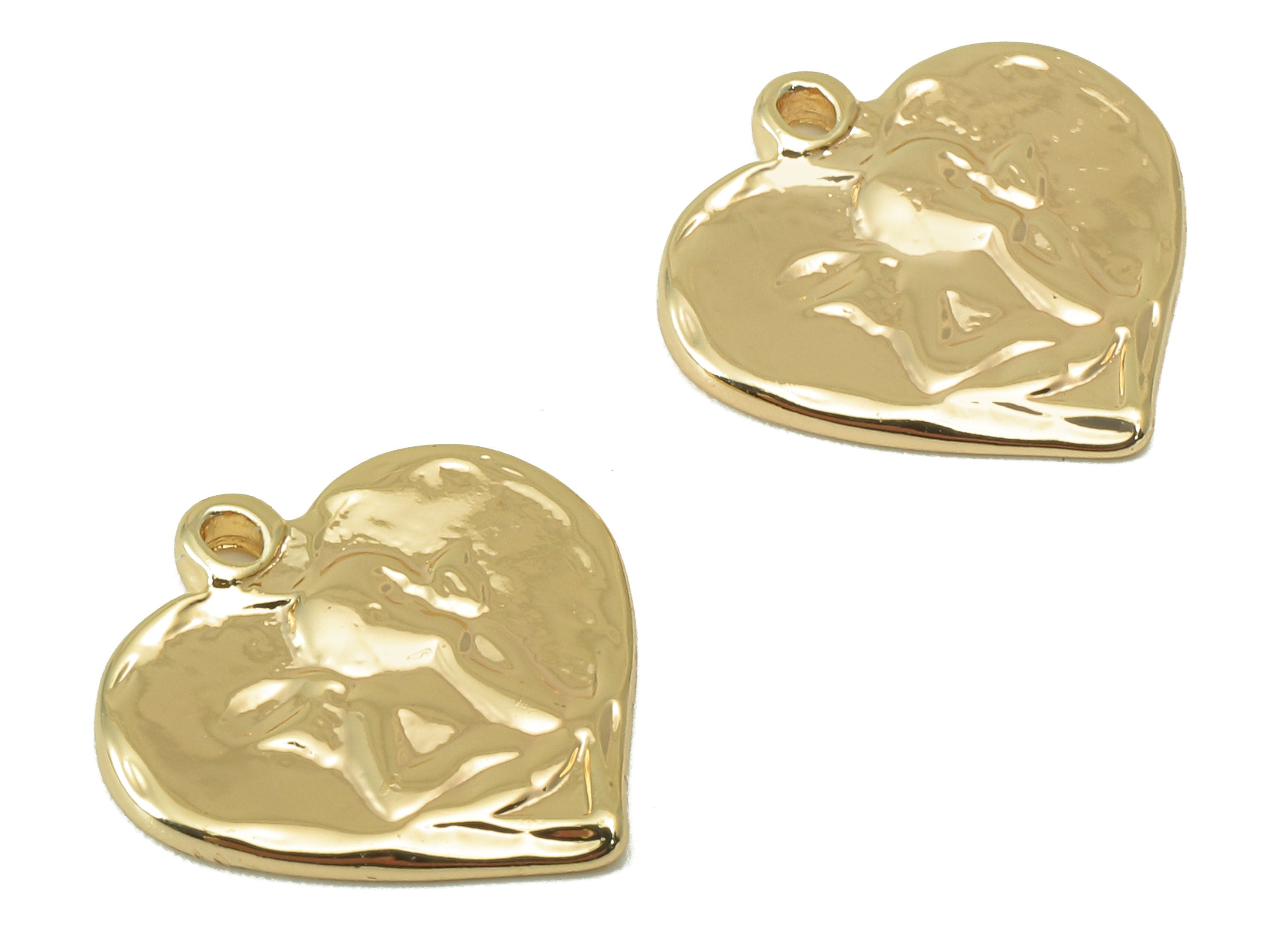 Brass Heart Charm - Brass Heart Pendant - Mini Heart Earring Charm - Gold Textured Heart Pendant -Jewelry Supplies-15.7x15.8x 1.82mm-RGP6011 - DOMEDBAZAAR