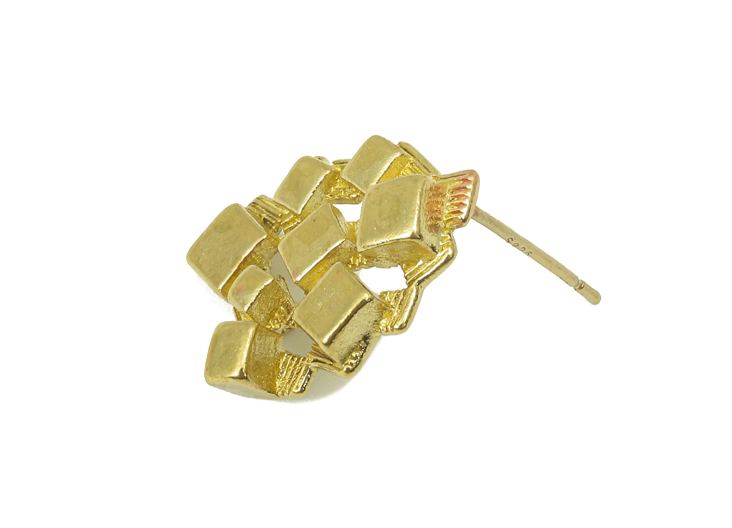 Raw Brass Textured Stud Earring - Brass Mini Cube Earring Post - Geometry Earring Post With Loop -Jewelry Making-17.54x 13.65x 2.73mm PP8354 - DOMEDBAZAAR