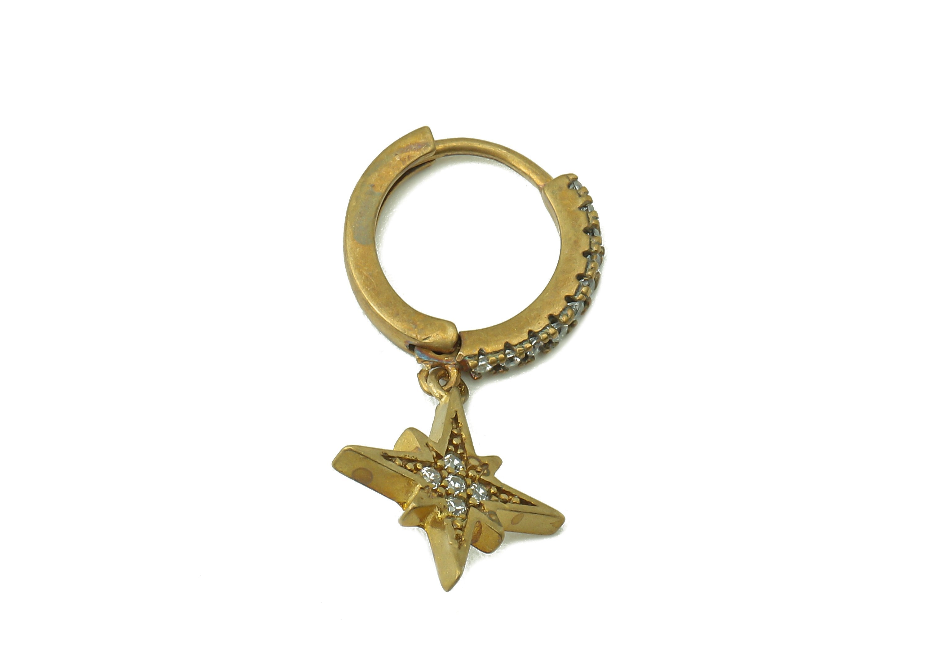 Raw Brass Six Man Star Clasp Earring - Brass Circle Clasp Earring - Zirconia Huggie Hoop -Clasp Hoop-Jewelry Making-25.31x12.41x1.67mmPP8356 - DOMEDBAZAAR