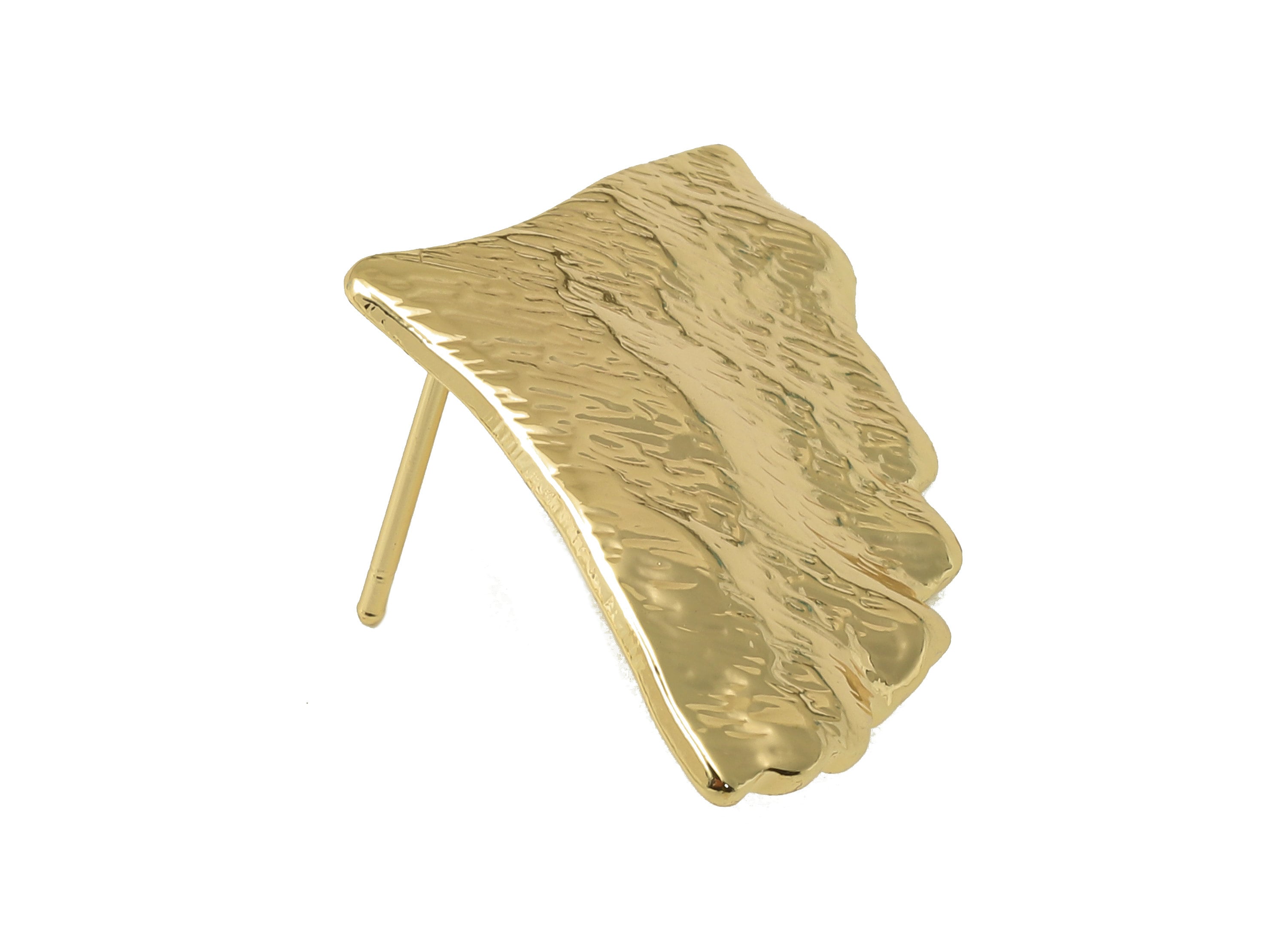 Brass Ginkgo Stud Earring -Brass Wavy Leaf Earring Post -Botanical Earring Post With Loop-18K Real Gold Plating -28.07x21.02x1.73mm- RGP5939 - DOMEDBAZAAR