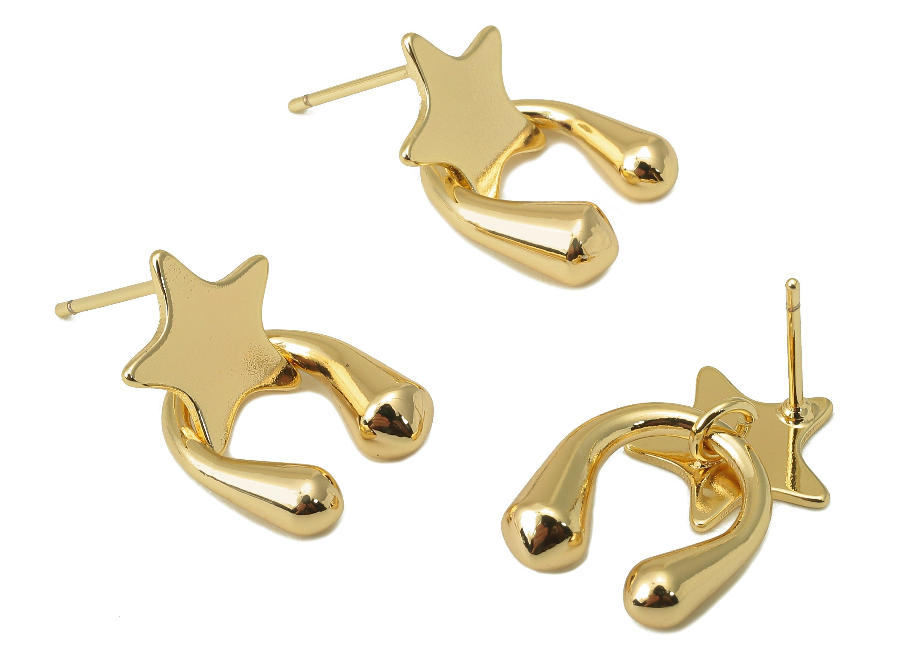 Brass Star Stud Earring - Raw Brass Horsehoe U Earring Post - Star Earring Stud - Steel Stud - 18K Real Gold Plating-20.5x12.3x4.8mm-RGP5943 - DOMEDBAZAAR