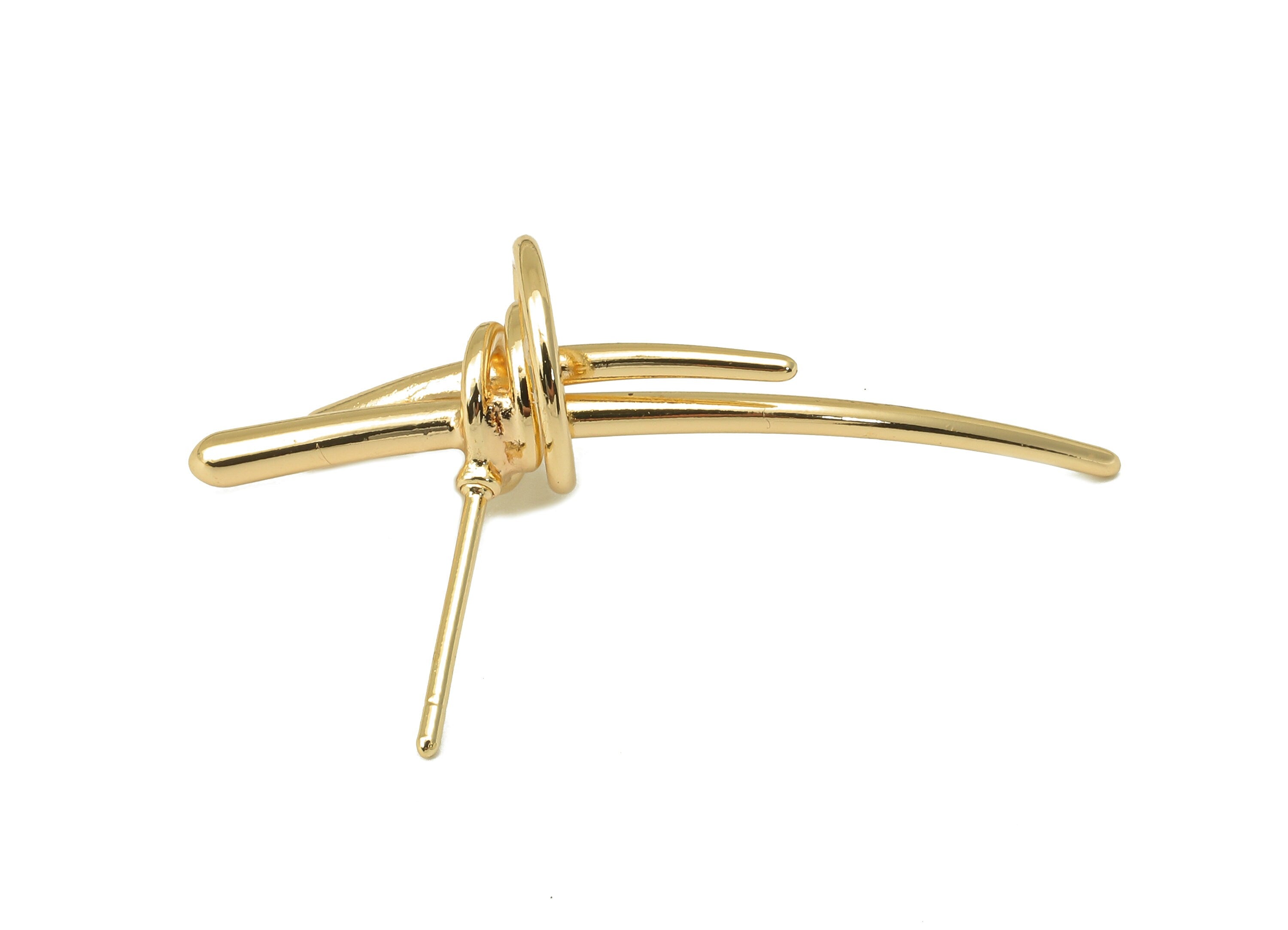Brass Knot Stud Earring - Brass Wires Spiral Earring Post - Sabre Earring Stud - 18K Real Gold Plating-32.78x 19.85x 2.25mm-RGP5944 - DOMEDBAZAAR