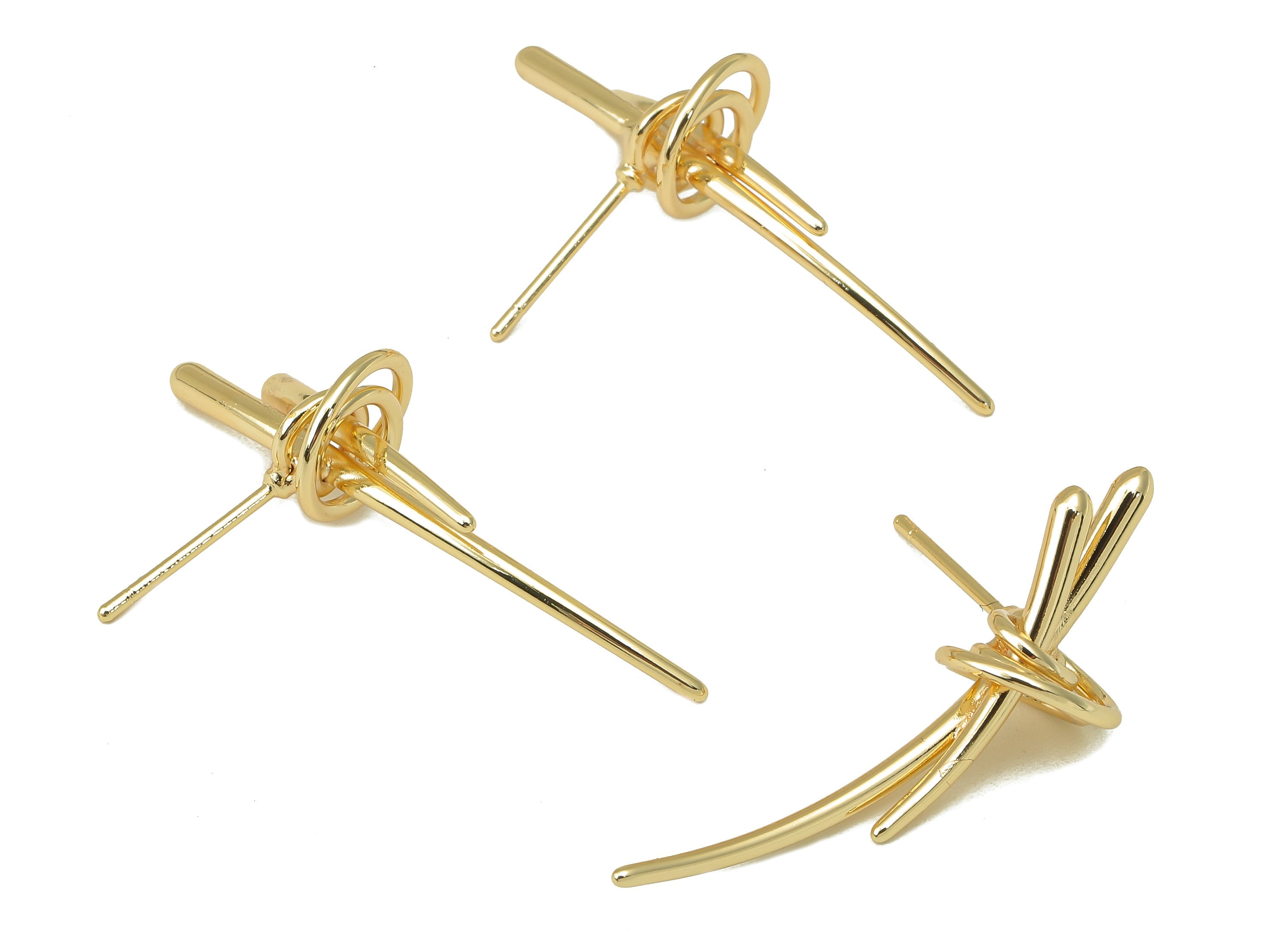 Brass Knot Stud Earring - Brass Wires Spiral Earring Post - Sabre Earring Stud - 18K Real Gold Plating-32.78x 19.85x 2.25mm-RGP5944 - DOMEDBAZAAR