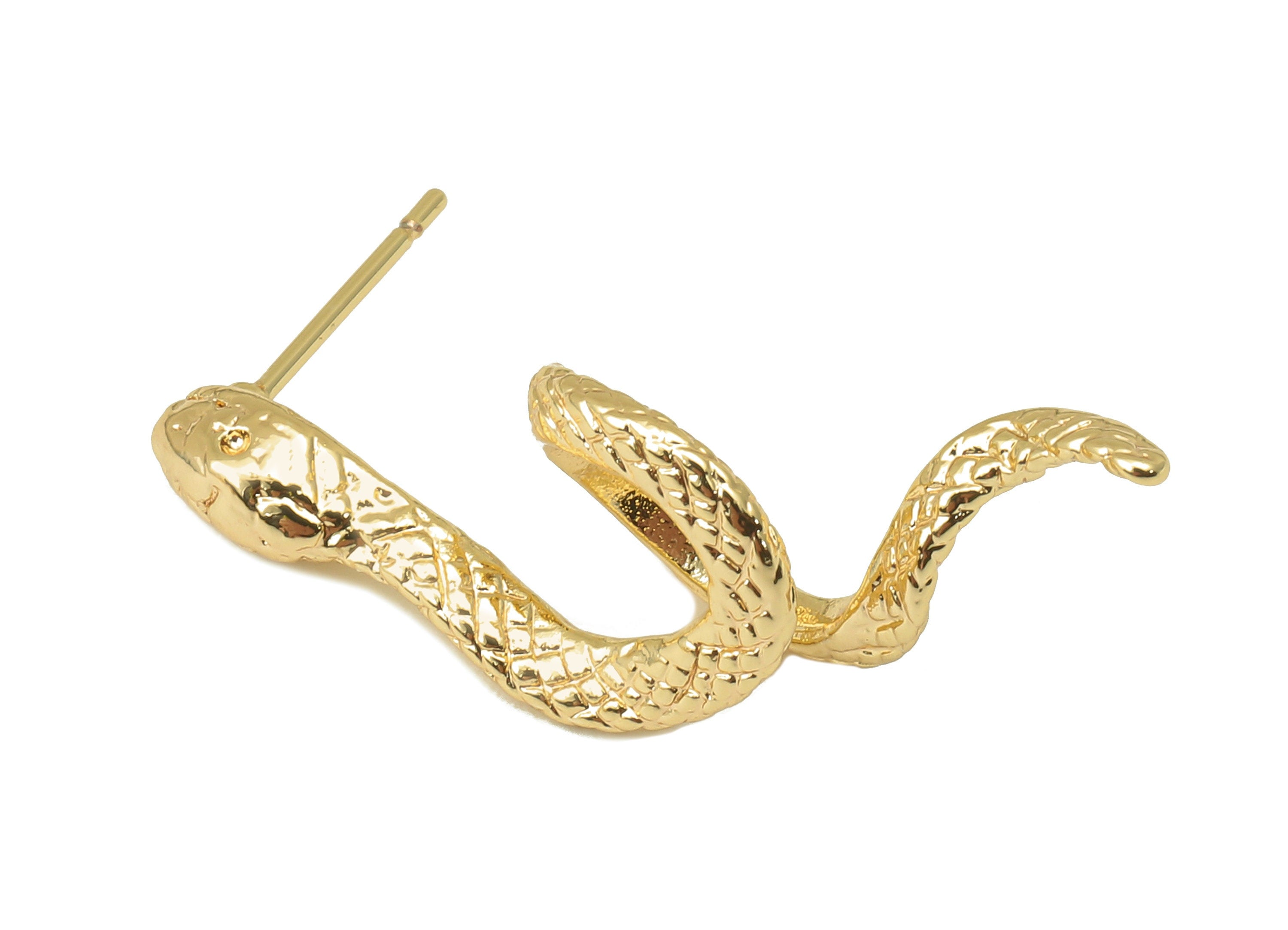 Brass Snake Stud Earring - Brass Dainty Snake Earring Post- Snake Earring Stud - Steel Stud-18K Real Gold Plating-29.77x11.55x 2.2mm-RGP5953 - DOMEDBAZAAR