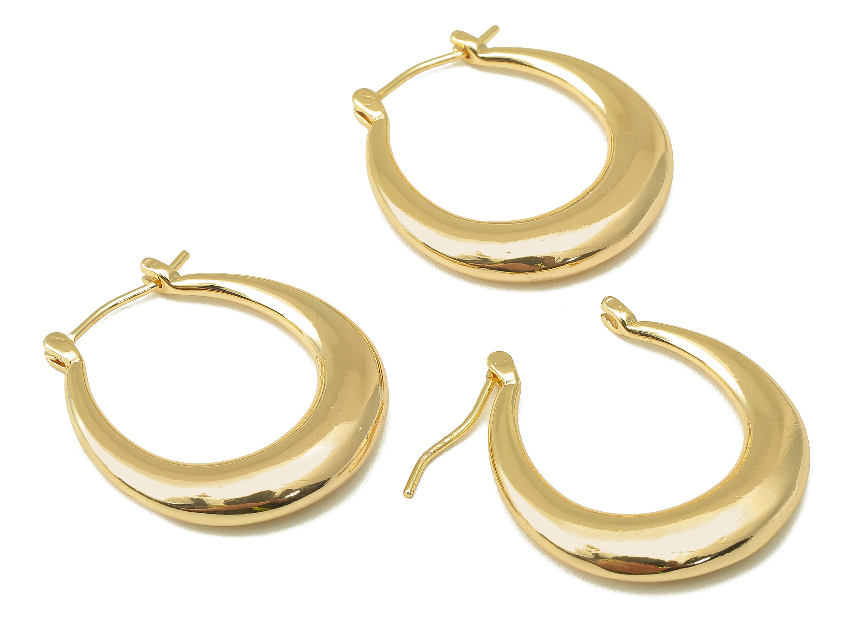 Brass U Earrings Studs - Gold Thick Earring Hoop Clasp - Brass U Oval Earring Clasp - 18K Real Gold Plating-26.82x 24.18x4.36mm-RGP5968 - DOMEDBAZAAR