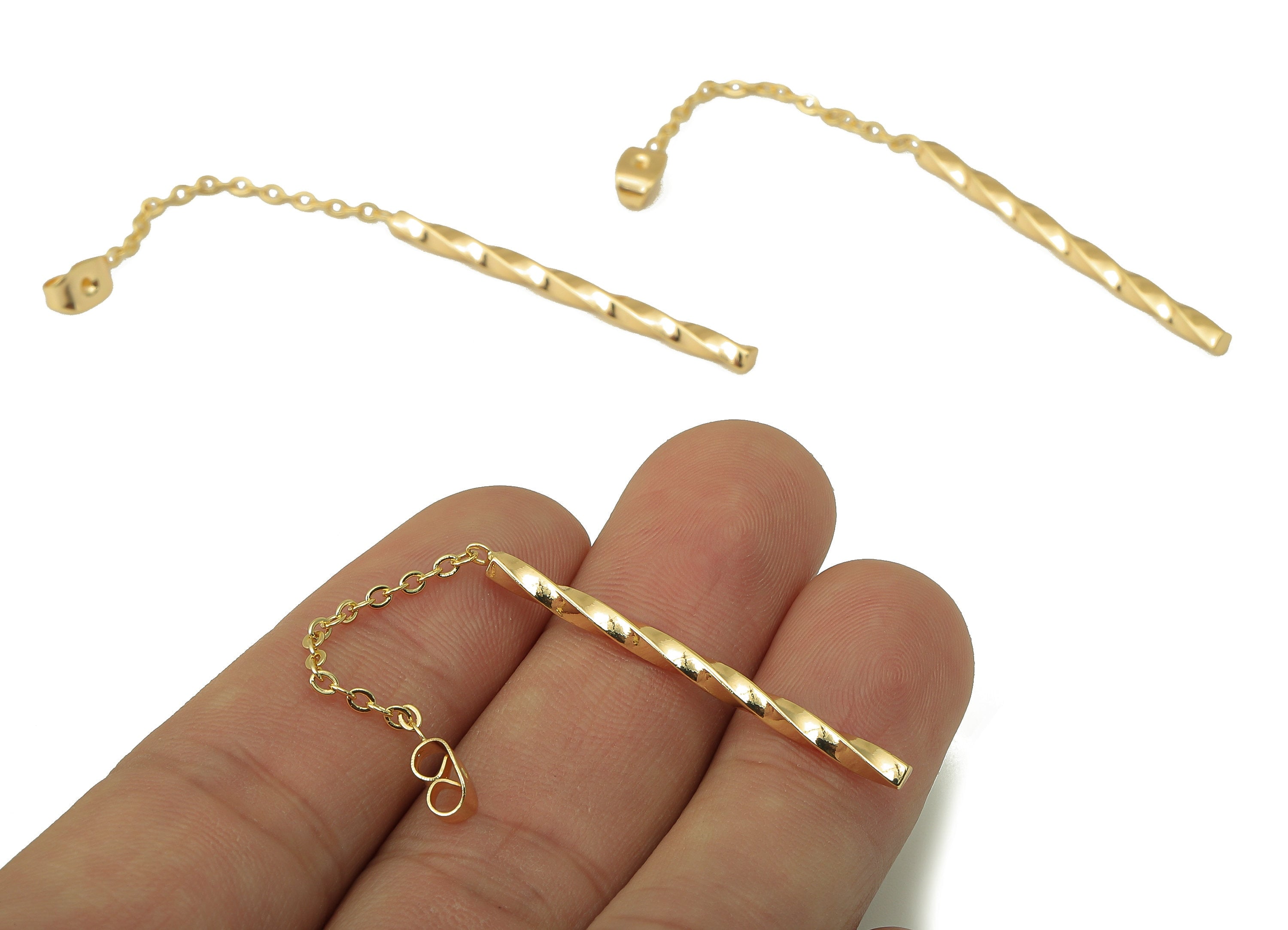 Brass Hanging Earring Chain - Brass Spiral Stick Earring -Brass Jewelry Accessories - 18K Real Gold Plating-77.83x 2.59x 2.59mm-RGP5970 - DOMEDBAZAAR