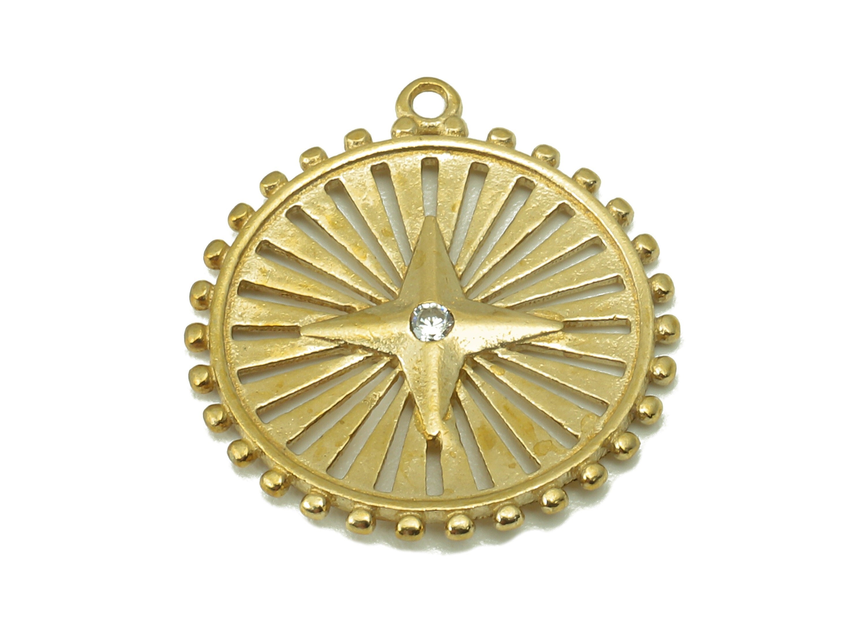 Round Stars Earring Charms - Raw Brass Zircon Pendant - Round Dot Pendant For Nacklace-Jewelry Making Supplies -18.88x17.16 x 1.2mm - PP8375 - DOMEDBAZAAR
