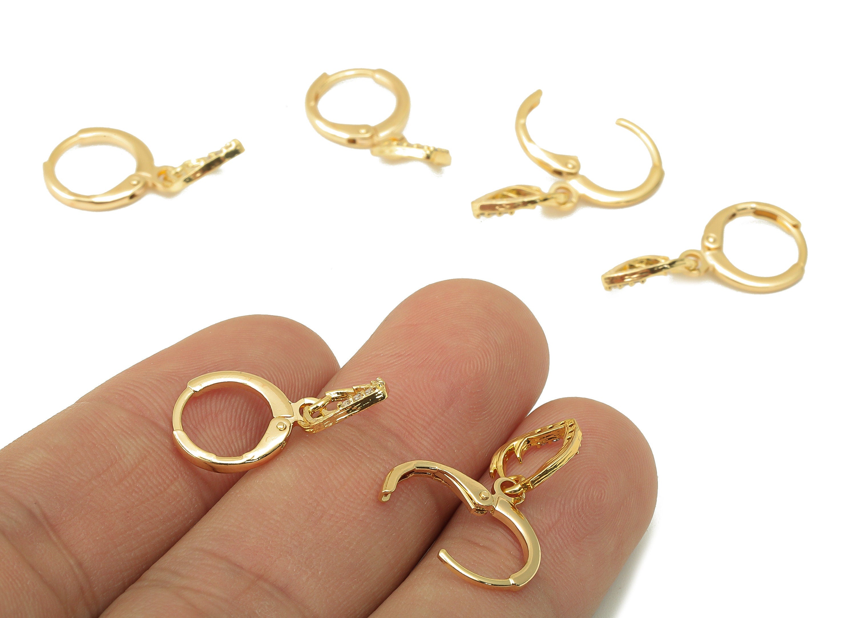 Brass Clasp Earring - Brass Tree Bud CZ Clasp Hoop Earring-Cubic Zirconia Huugie Earring-18K Real Gold Plating-24.62x 11.39x 1.83mm-RGP5983 - DOMEDBAZAAR