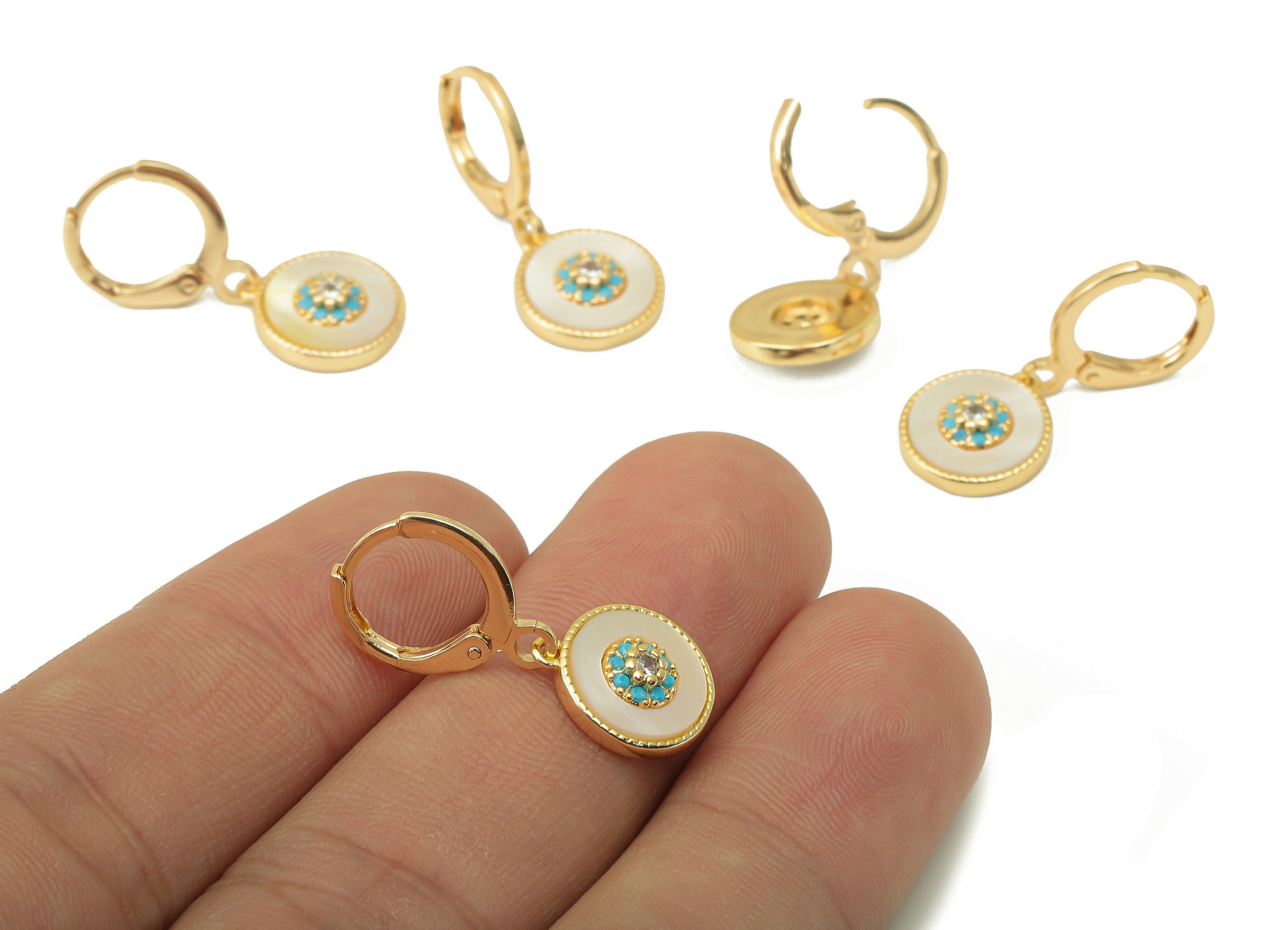 Brass Clasp Earring - Brass Round CZ Clasp Hoop Earring-Shell Cubic Zirconia Huugie Earring-18K Real Gold Plating-25.4x11.17x 3.08mm-RGP5984 - DOMEDBAZAAR