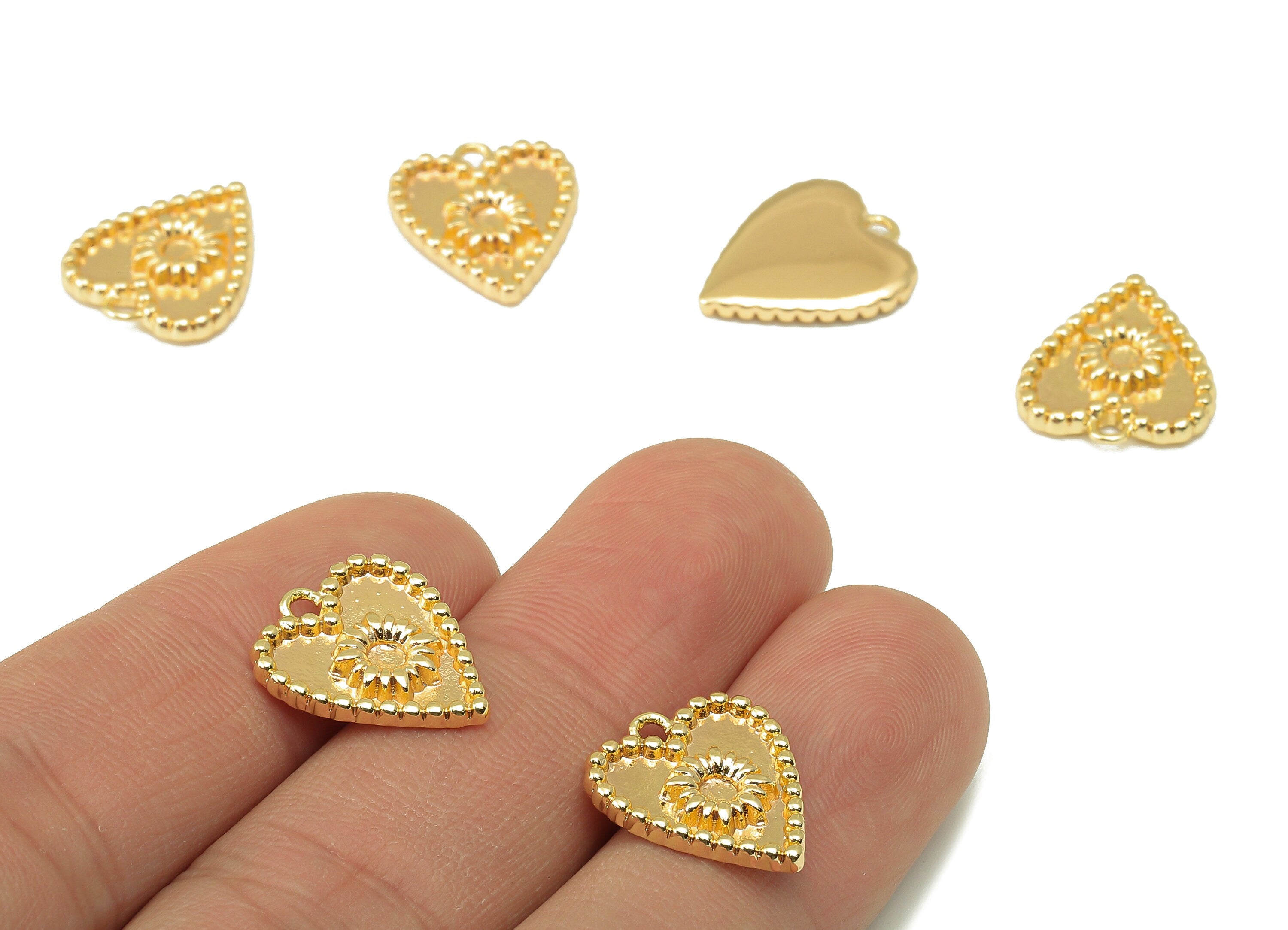 Brass Heart Charm- Brass Dot Pendant -Sunflower Nacklace-Heart Sunflower Pendant-For Nacklace -Jewelry Supplies-16.11x13.81x2.57mm-RGP6132 - DOMEDBAZAAR
