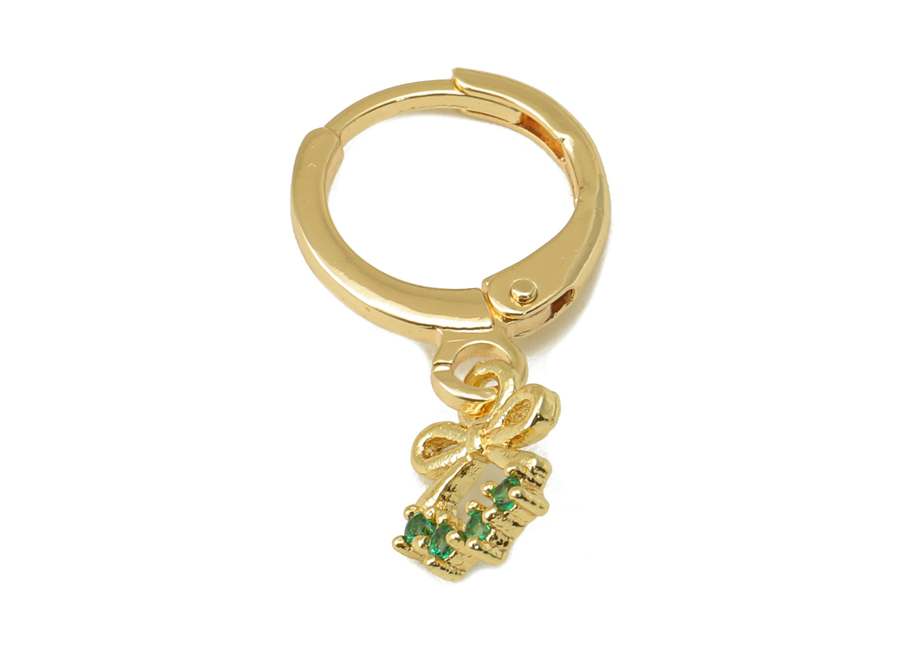 Brass Hoop Earring- Butterfly Bow Huggie Hoop-Cubic Zirconia Clasp Hoop Earring-Huggie Hoop-18K Real Gold Plating-21.27x11.31x1.57mm-RGP5997 - DOMEDBAZAAR