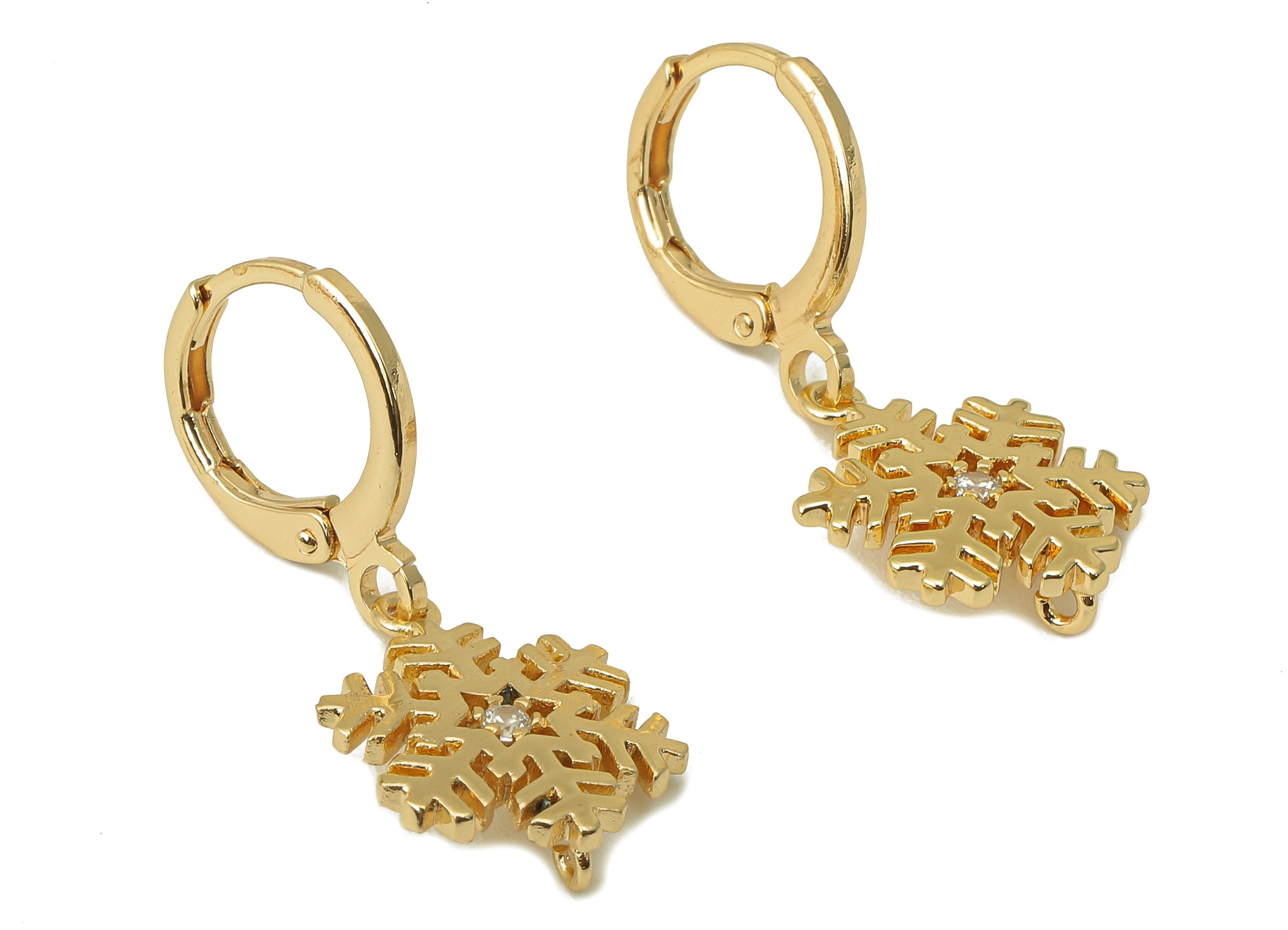 Brass Hoop Earring - Snowflake Huggie Hoop-Cubic Zirconia Clasp Hoop Earring-Huggie Hoop-18K Real Gold Plating-28.27x 11.96x 1.7mm-RGP6000 - DOMEDBAZAAR