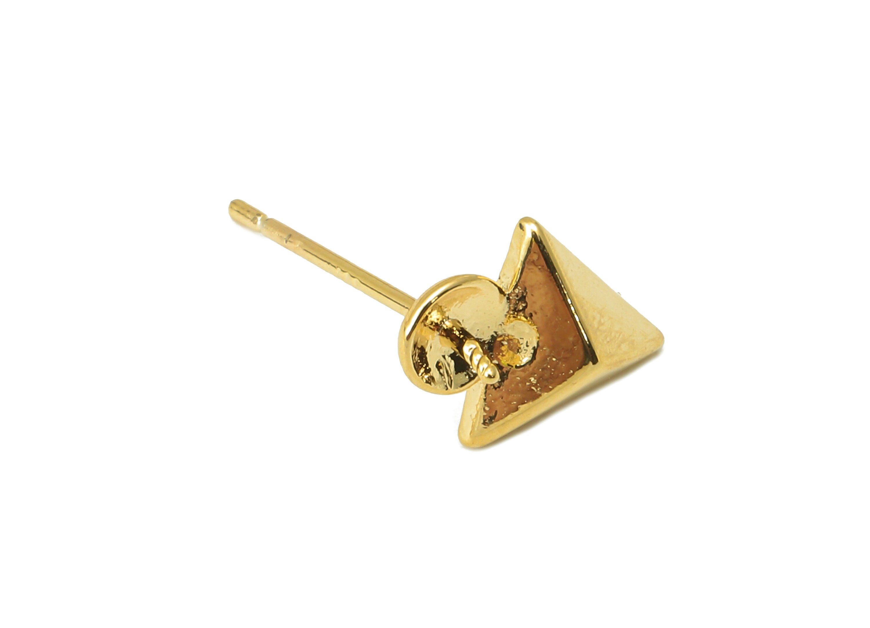 Brass Triangle Stud Earring -Brass Geometry Earring Post- Brass Earring Post for Pearl - 18K Real Gold Plating - 11.14x 8.24x1.1mm - RGP6012 - DOMEDBAZAAR