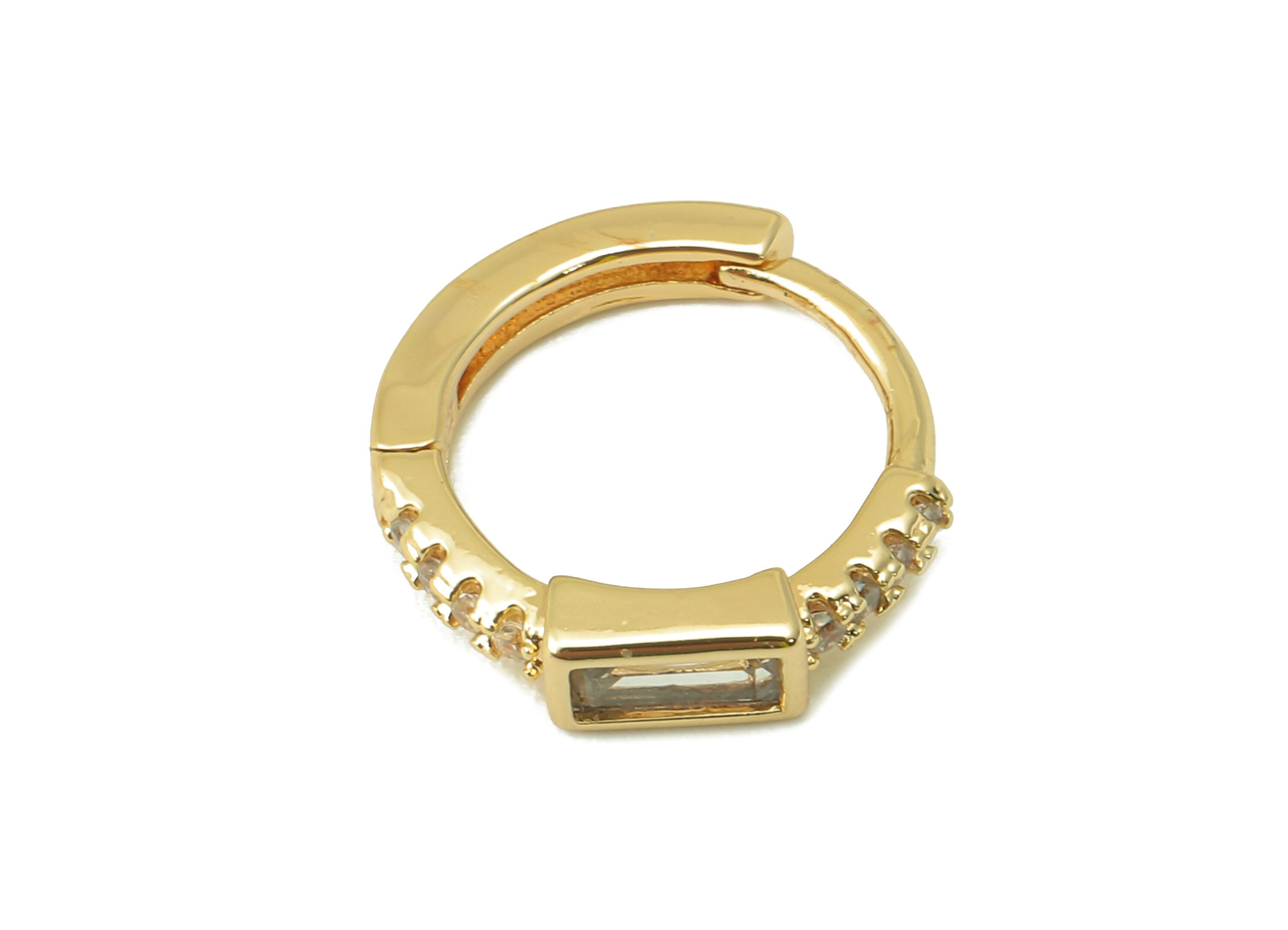Brass Huggies Hoop Earring - Dainty Zircon Huggie with Open Ring – Small Clasp Hoop Earring- 18K Real Gold Plating - 14x14x1.89mm - RGP6013 - DOMEDBAZAAR