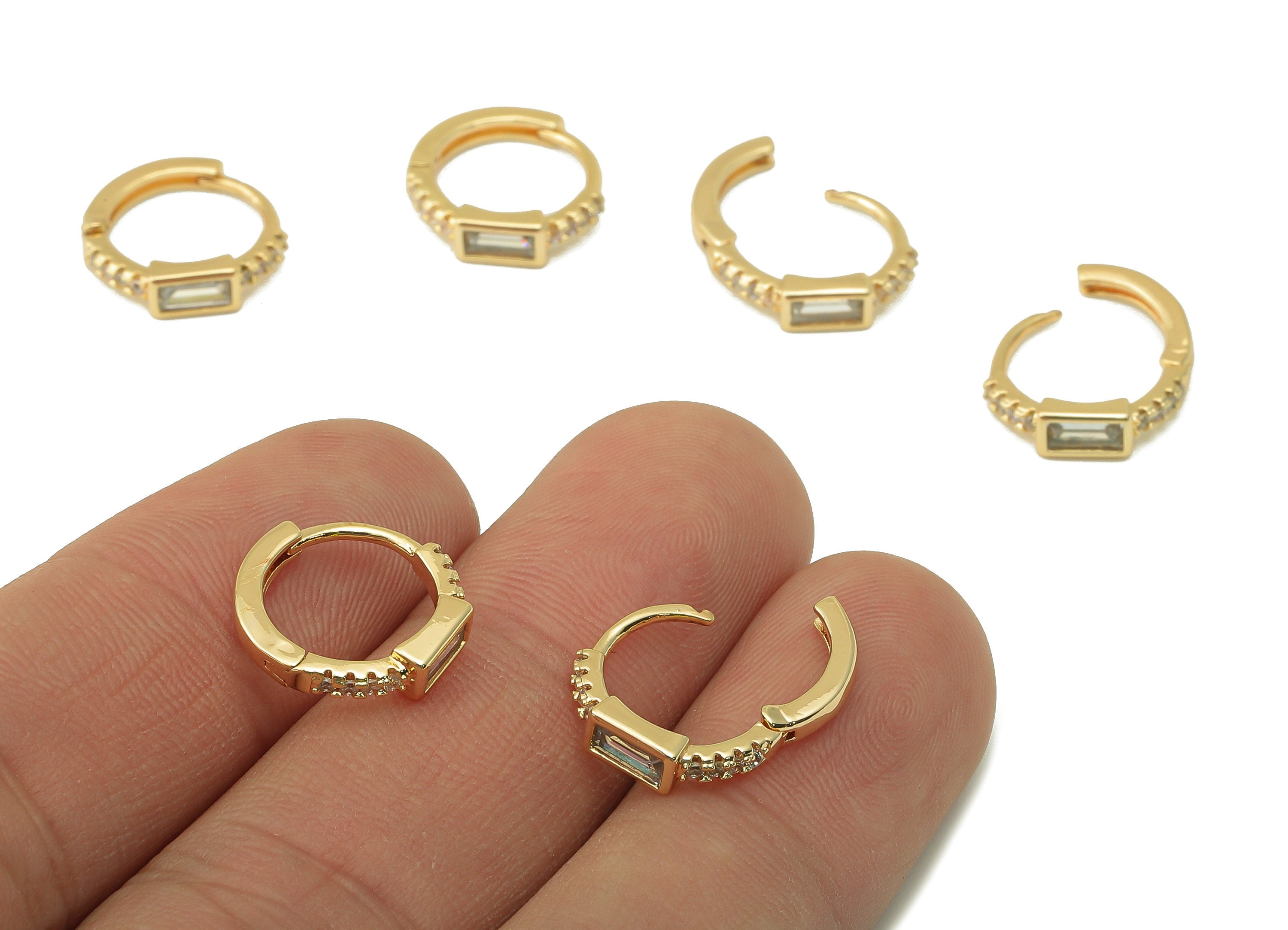 Brass Huggies Hoop Earring - Dainty Zircon Huggie with Open Ring – Small Clasp Hoop Earring- 18K Real Gold Plating - 14x14x1.89mm - RGP6013 - DOMEDBAZAAR