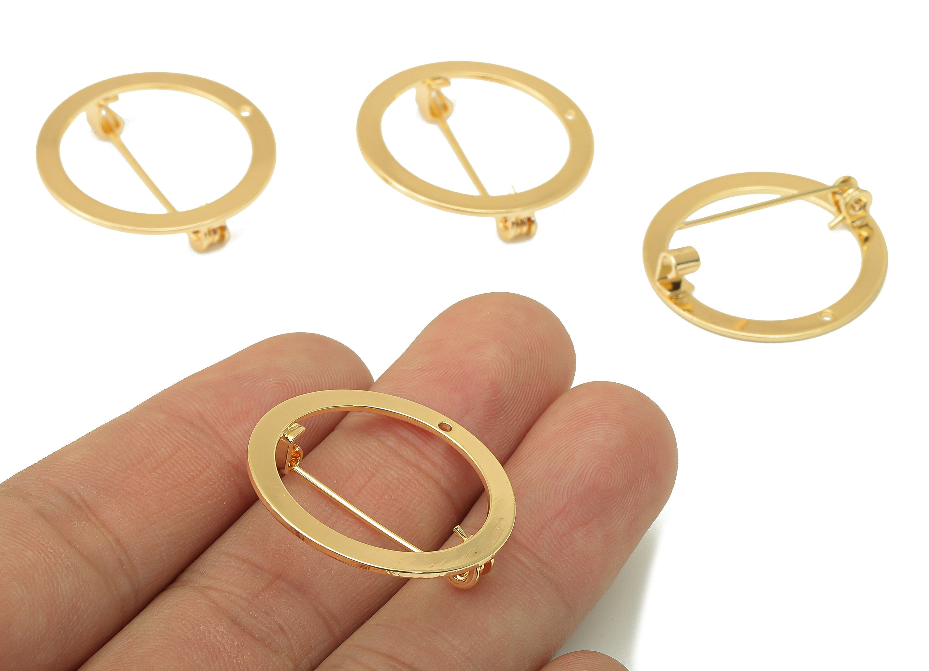 Brass Brooch Pins - Brass Back Base Safety Pin - Earring Finding - Jewelry Making Supplies- 18K Real Gold Plating - 29x28.8x0.94mm - RGP6015 - DOMEDBAZAAR