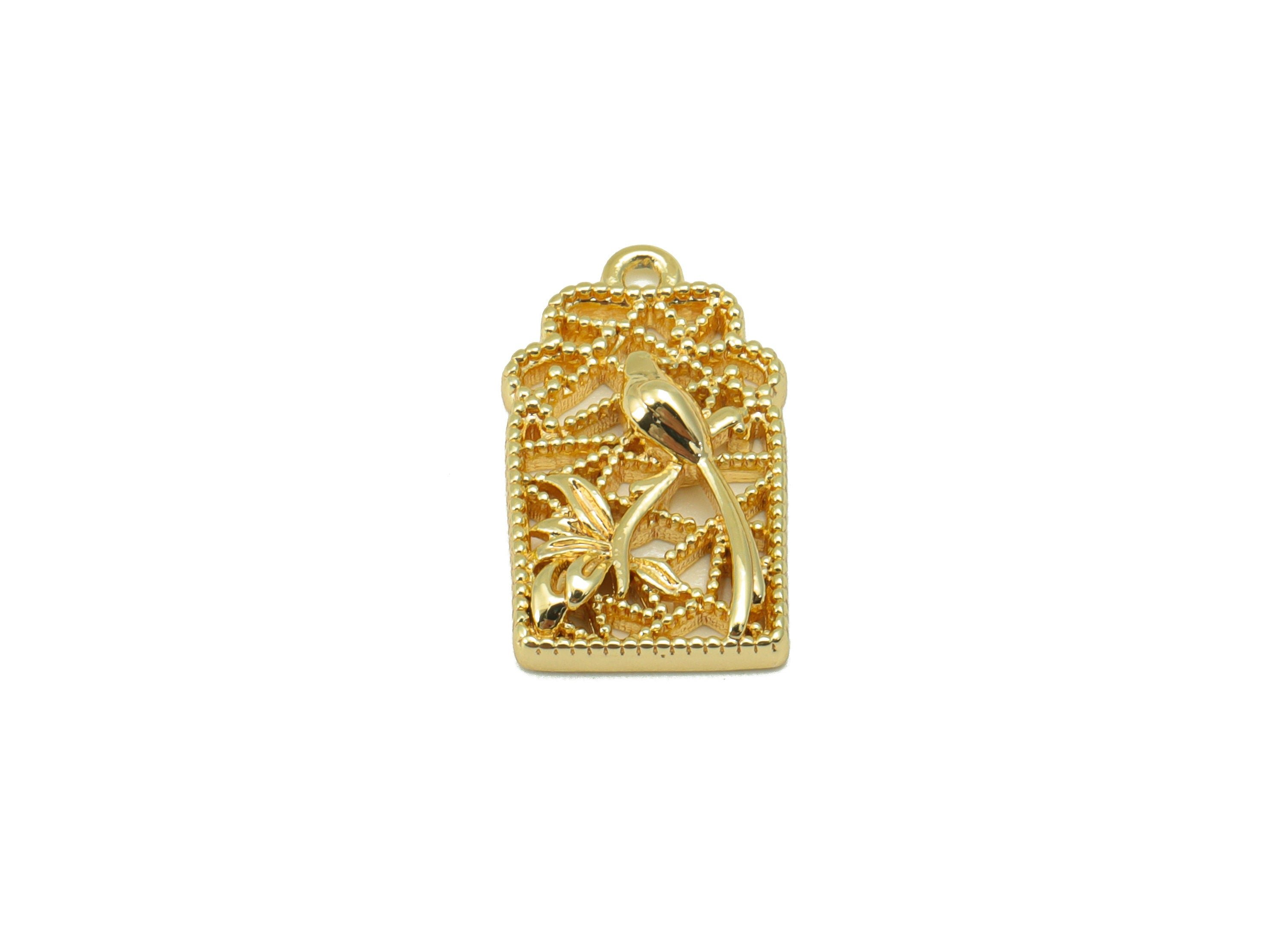 Brass Vase Charm - Brass Hollow Charm For Pendant - Vase Flower Charm - For Necklace - 18K Real Gold Plated - 17.29x10x 2.22mm - RGP6225 - DOMEDBAZAAR