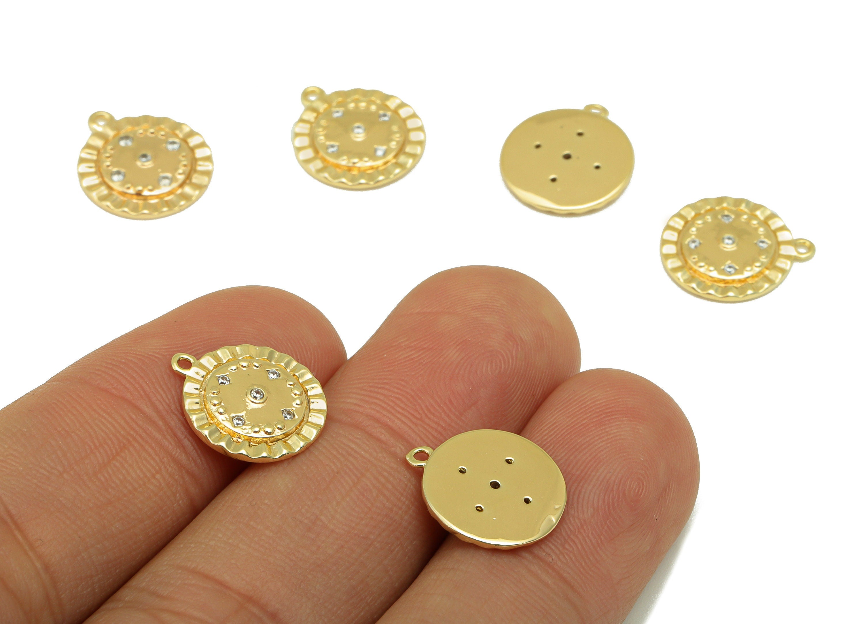 Brass Round Charm - Brass Cubic Zirconia Charm - Lace Dot Earring Charm - For Necklace - 18K Real Gold Plated -13.69x12x1.7mm - RGP6254 - DOMEDBAZAAR
