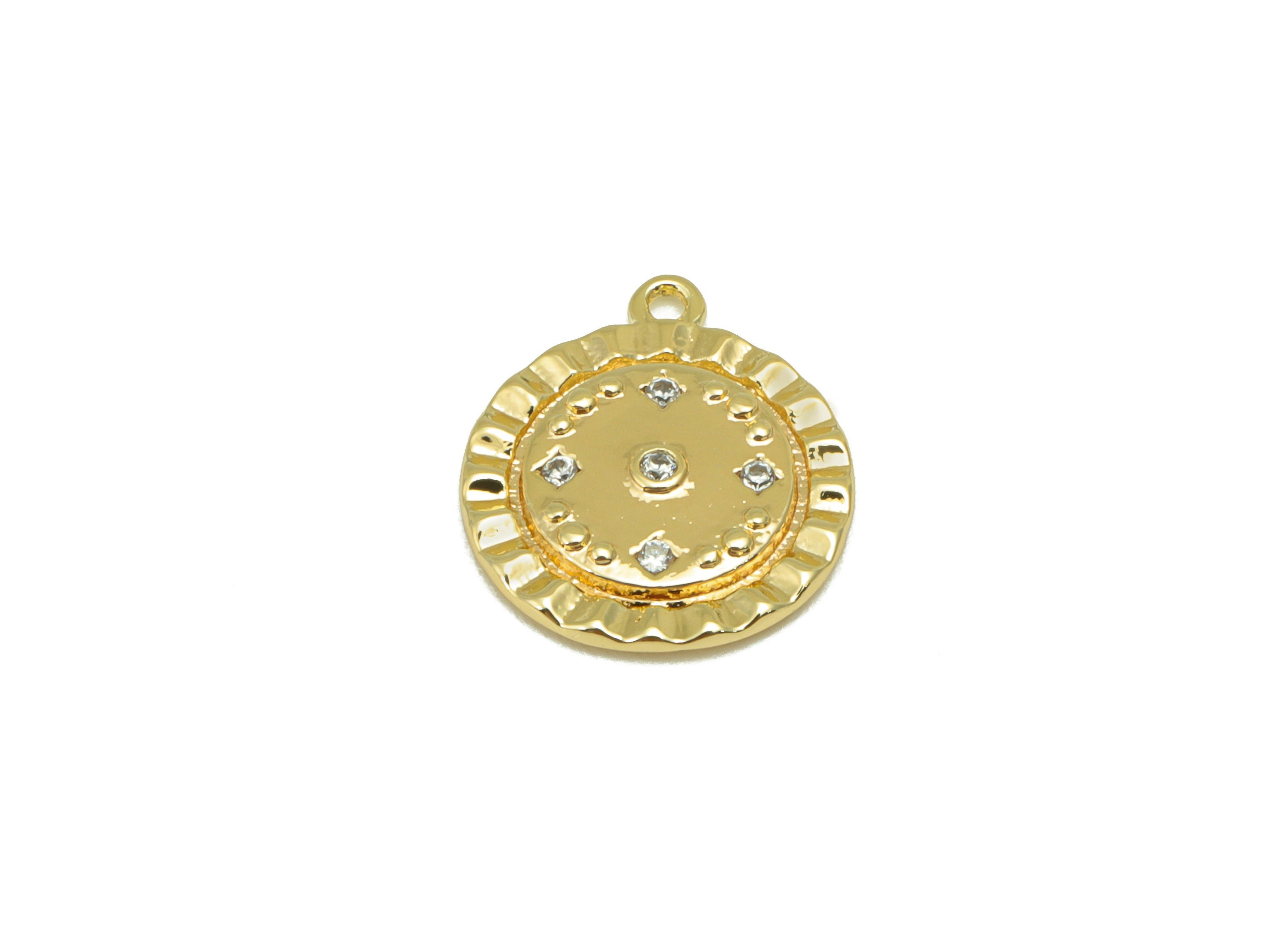 Brass Round Charm - Brass Cubic Zirconia Charm - Lace Dot Earring Charm - For Necklace - 18K Real Gold Plated -13.69x12x1.7mm - RGP6254 - DOMEDBAZAAR