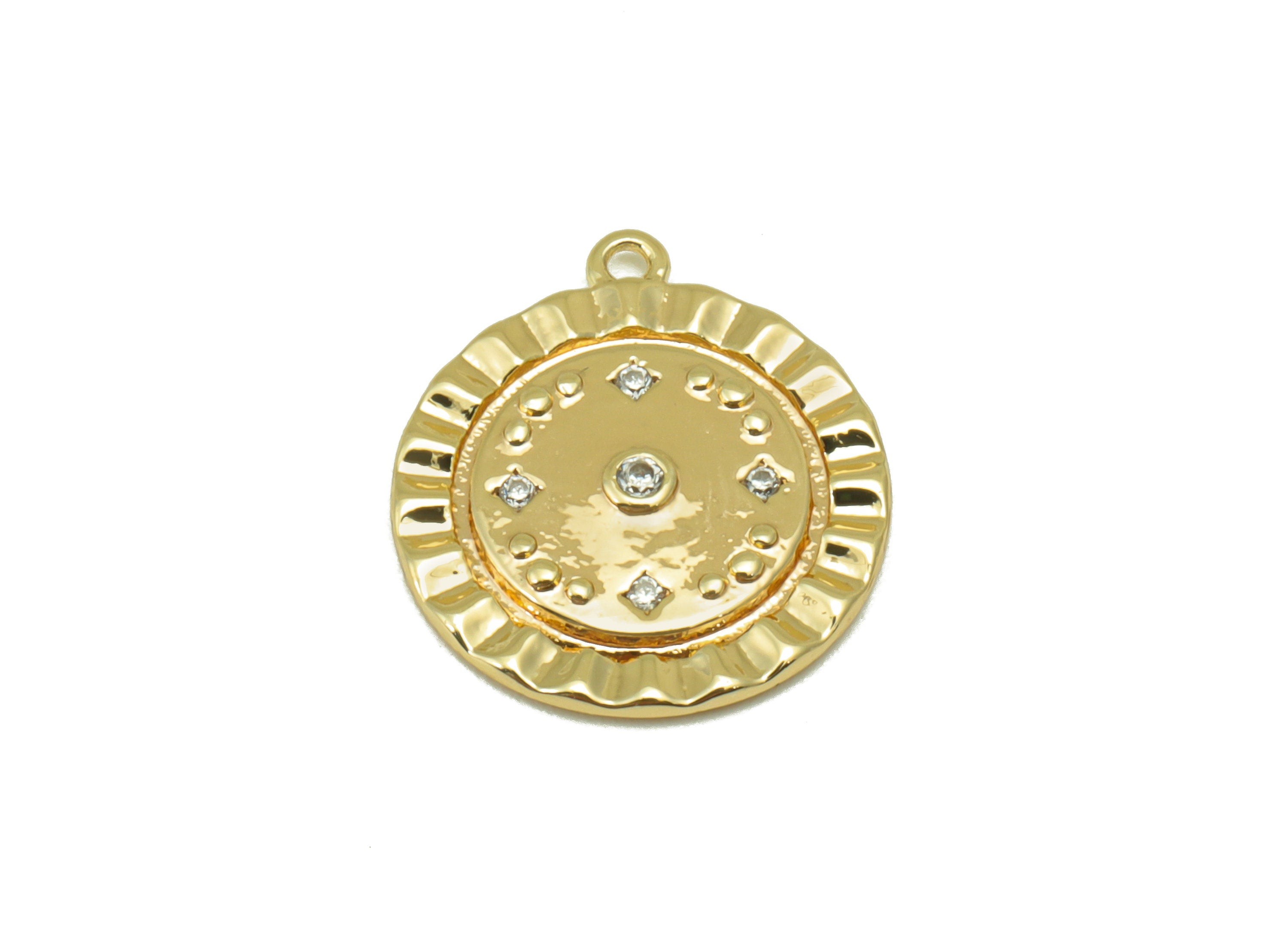 Brass Round Charm - Brass Cubic Zirconia Charm - Lace Dot Earring Charm - For Necklace - 18K Real Gold Plated -16x 14.47x 2.05mm - RGP6258 - DOMEDBAZAAR