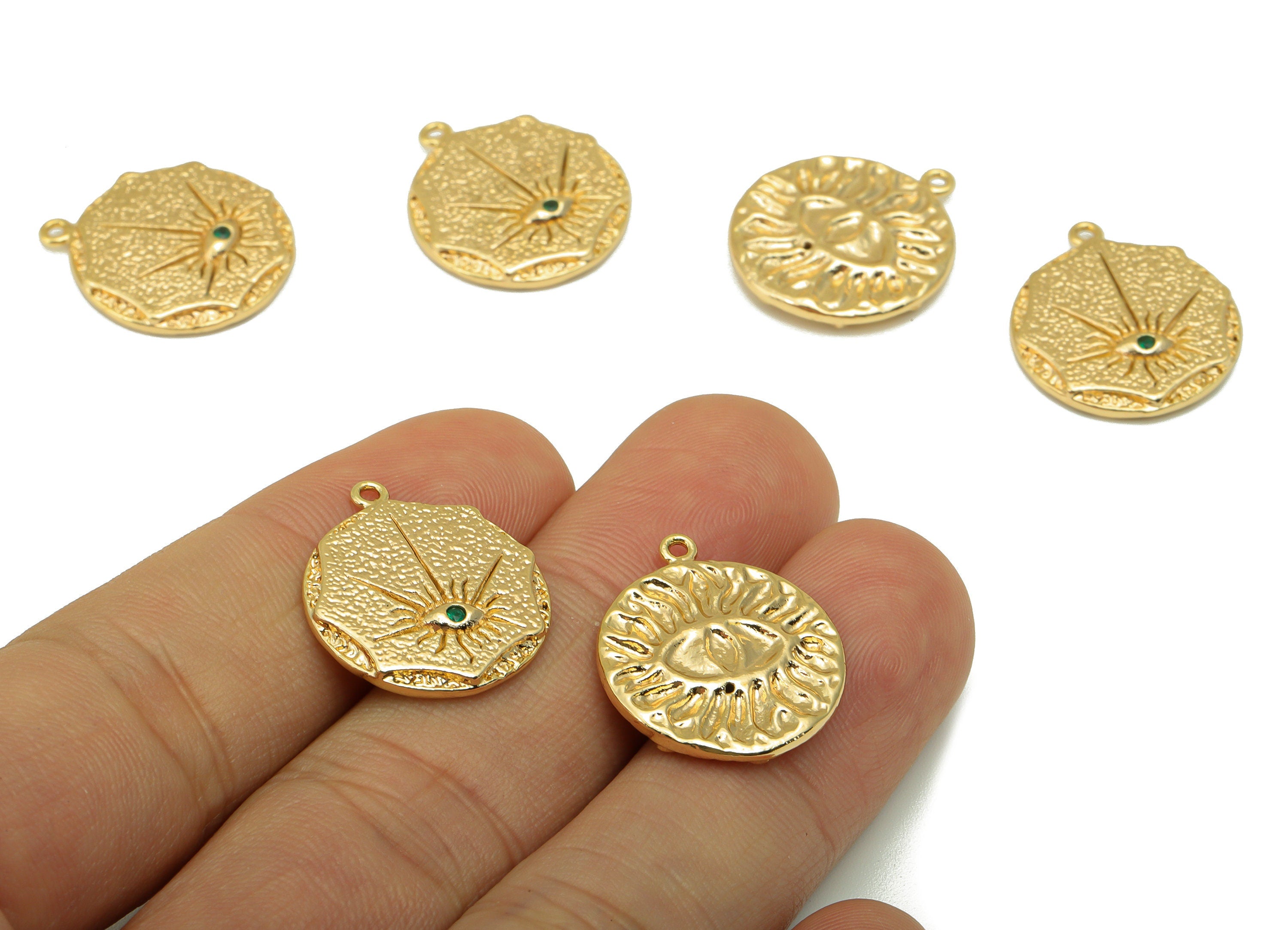 Brass Eye Charm - Brass Cubic Zirconia Charm - Double Sided Earring Charm - For Necklace - 18K Real Gold Plated -20.79x 18x 2.65mm - RGP6303 - DOMEDBAZAAR
