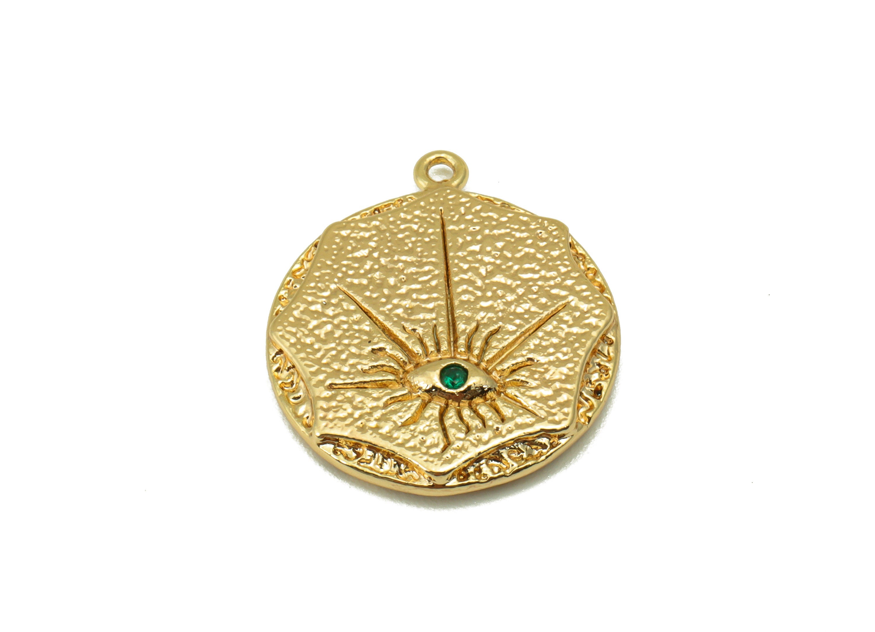 Brass Eye Charm - Brass Cubic Zirconia Charm - Double Sided Earring Charm - For Necklace - 18K Real Gold Plated -20.79x 18x 2.65mm - RGP6303 - DOMEDBAZAAR