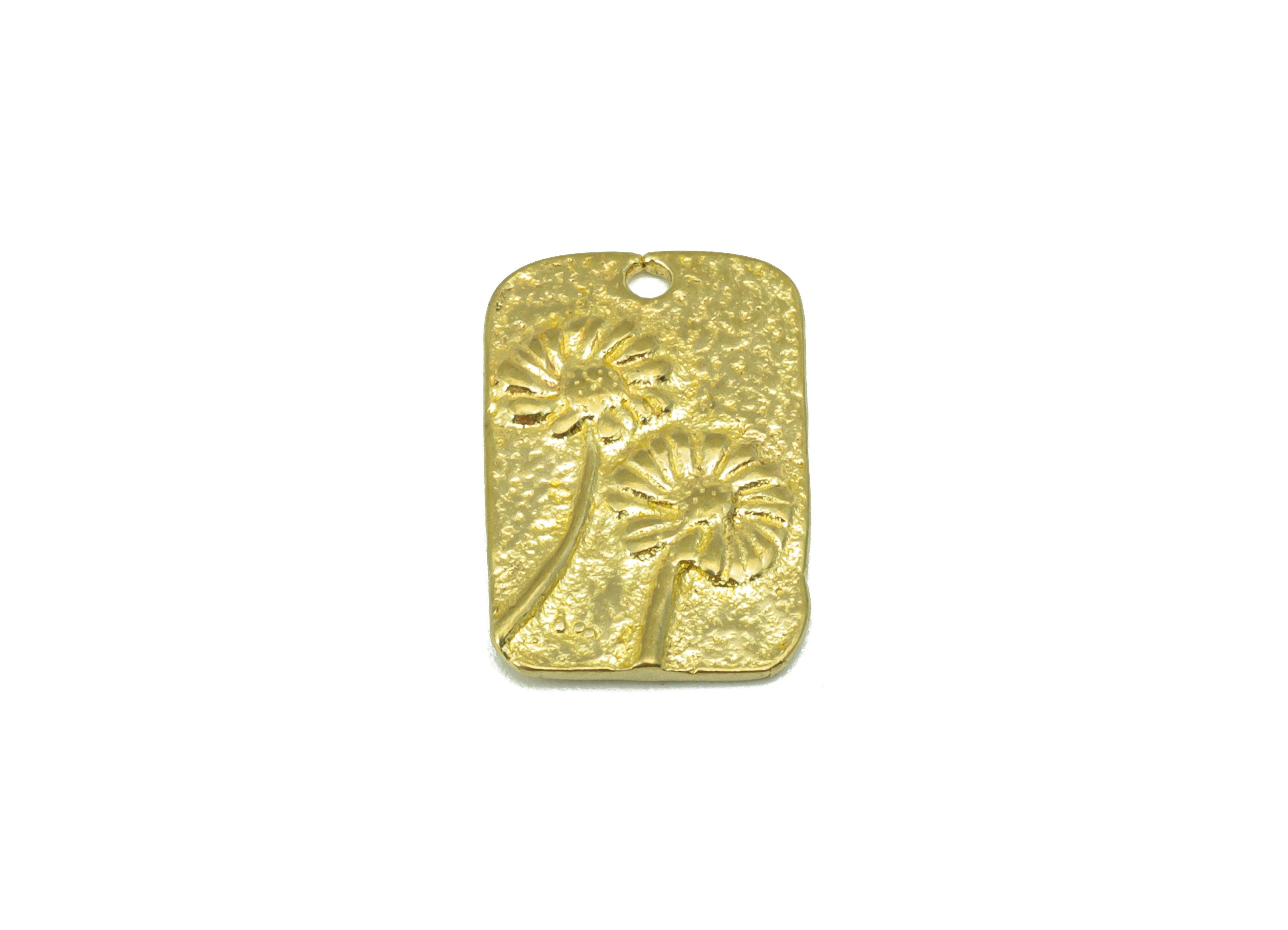 Brass Rectangle Pendant -Hammered Brass Flower Charms - Daisy Flower - Jewelry Supplies -17 x 11x 1.24mm-PP8465 - DOMEDBAZAAR