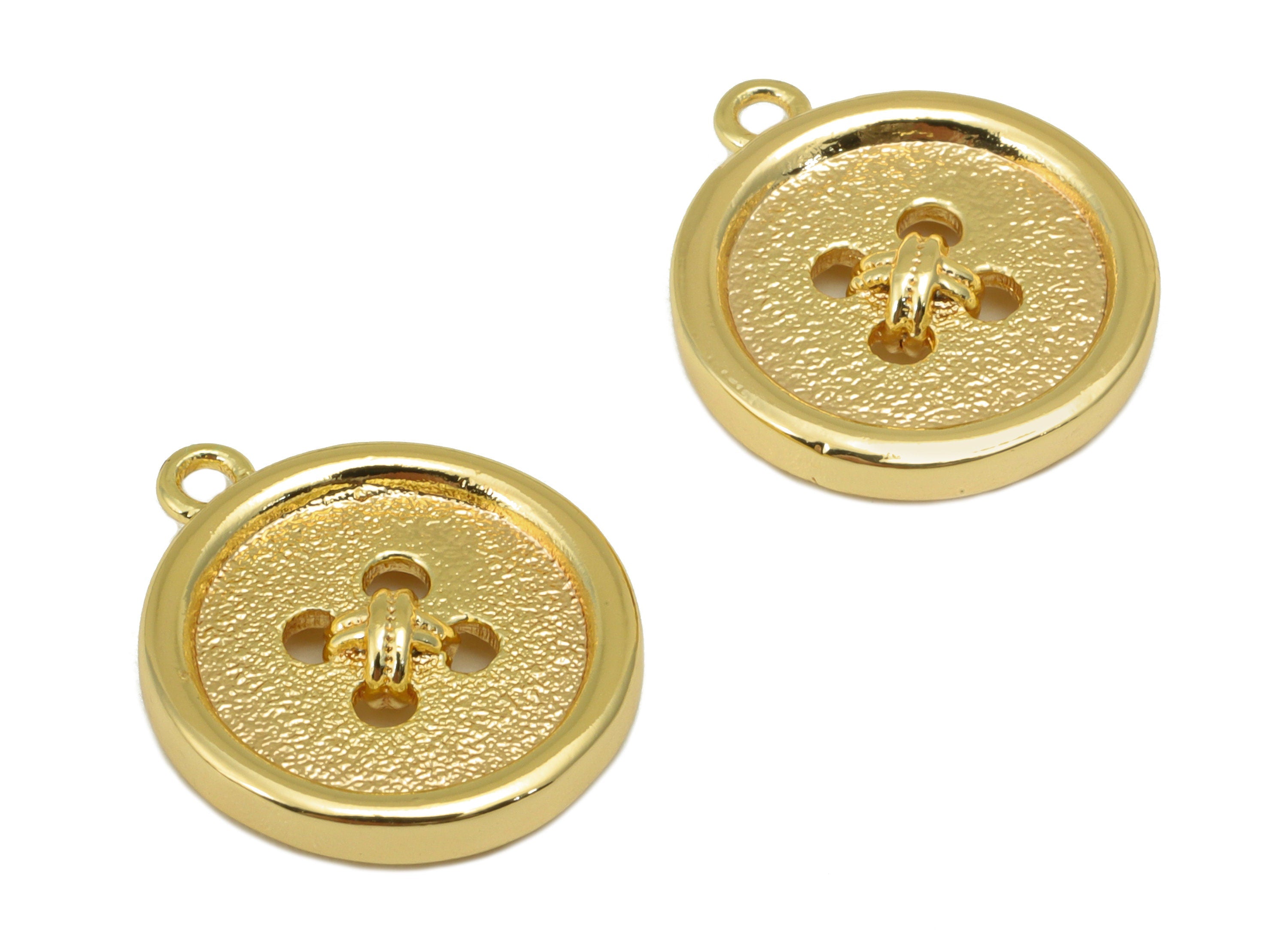 Brass Round Charm - Brass Button For Pendant - Circle Button Earring Charm - For Necklace - 18K Real Gold Plated - 16.9x14.5x 3mm - RGP6463 - DOMEDBAZAAR