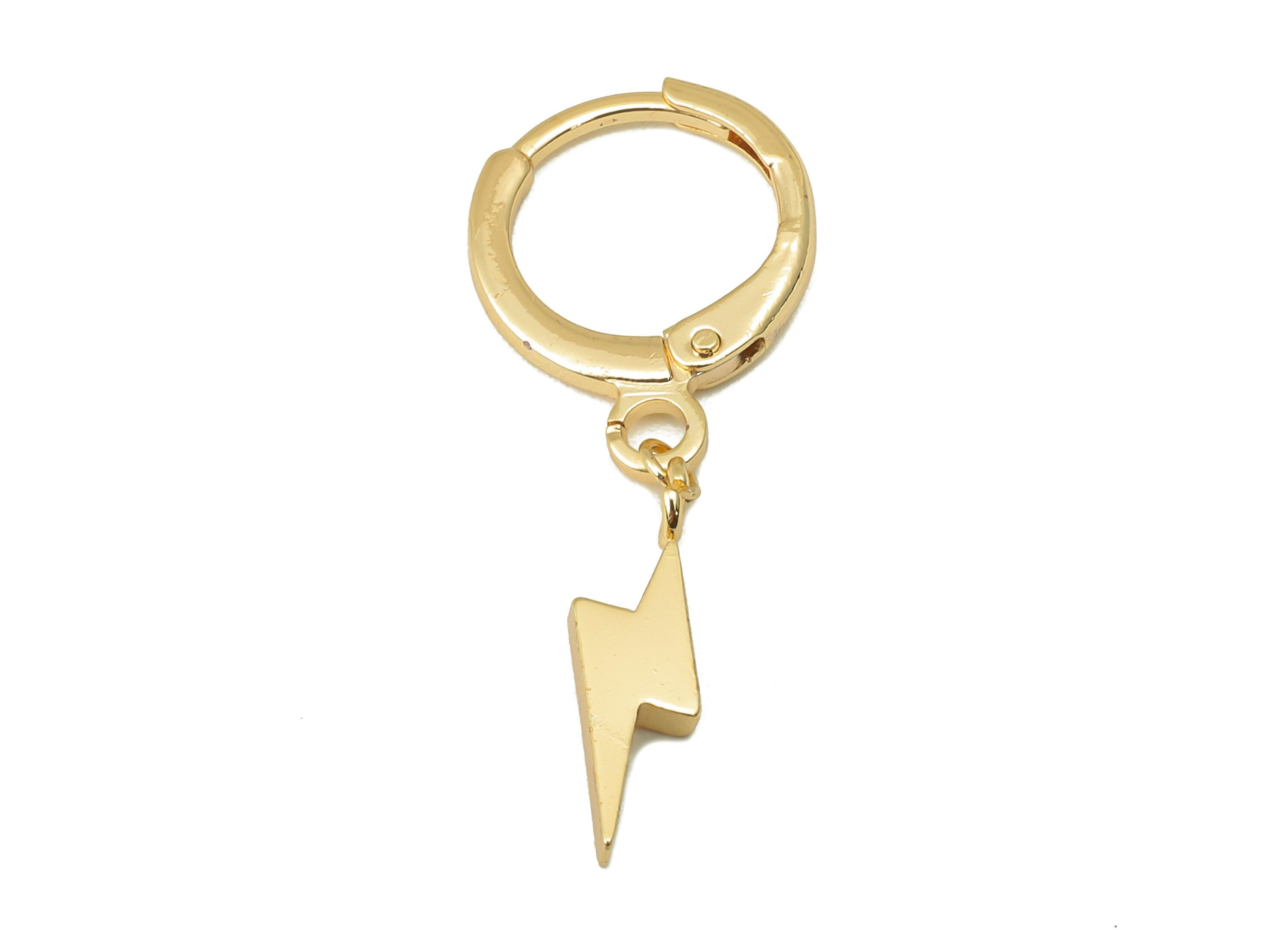 Brass Clasp Lightning Earring - Brass Huggie Hoop - Hoop Clasp Earring - 18K Real Gold Plating-29.7x11.33x1.83mm - RGP6021 - DOMEDBAZAAR