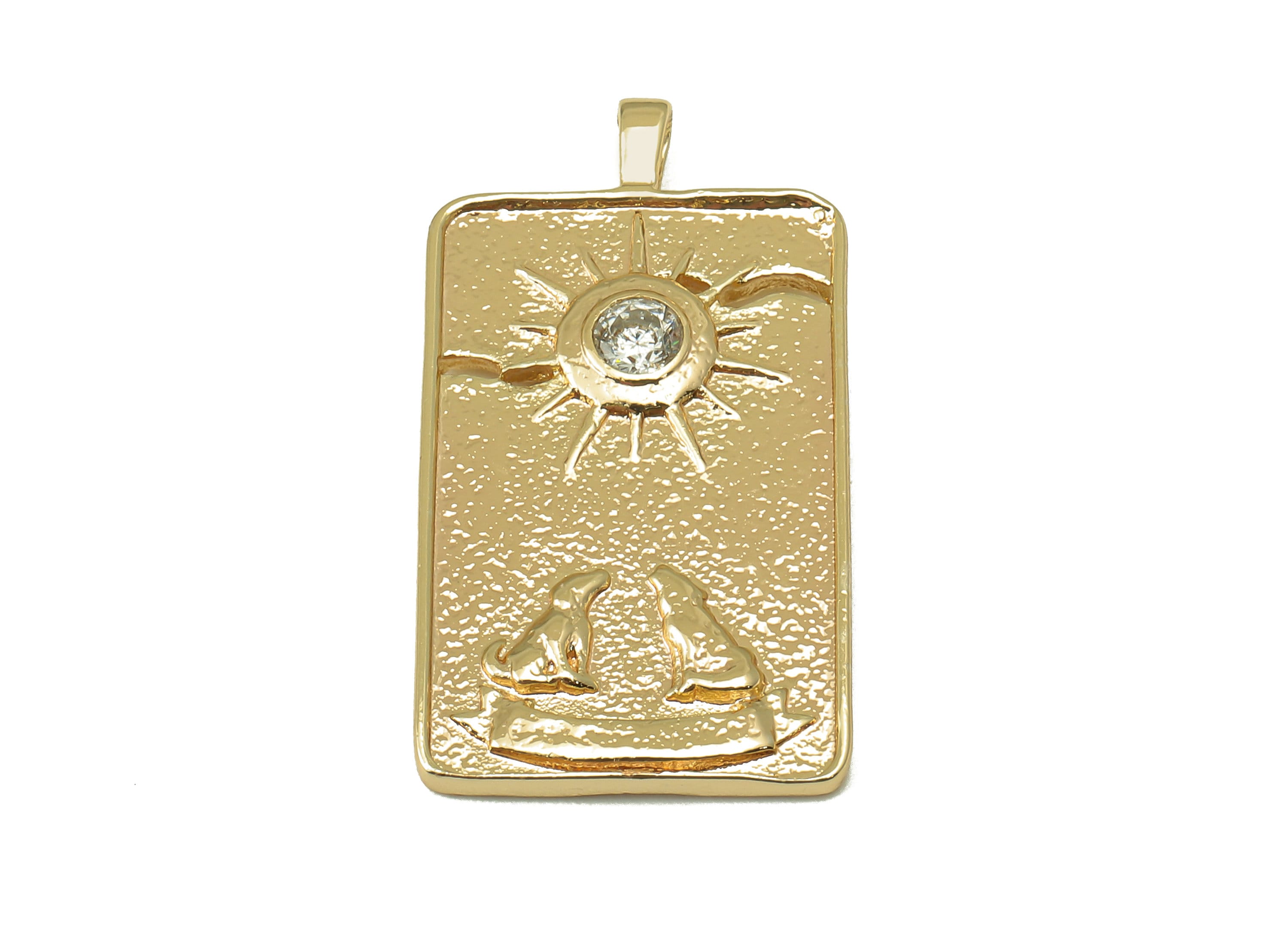 Brass Rectangle Sun Pendant-Zircon Sun Earring-Rectangle Carved Animal Pendant-Rectangle Necklace-Jewelry Making-30.56x16.48x2.4mm-RGP6165 - DOMEDBAZAAR