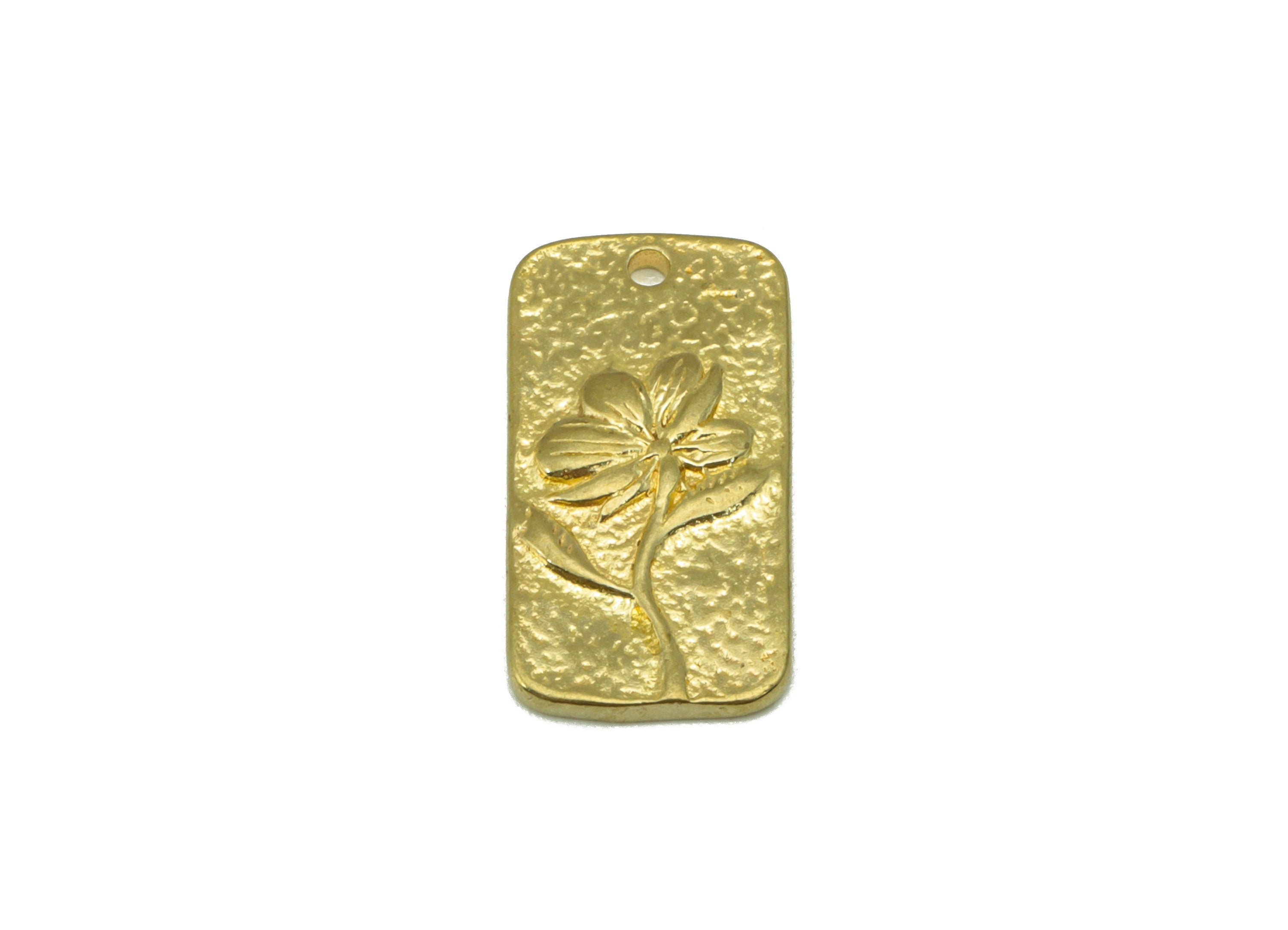 Brass Rectangle Pendant -Brass Hammered Flower Charms - Orchid Flower - Jewelry Supplies - 17x 10x 1.88mm-PP8466 - DOMEDBAZAAR
