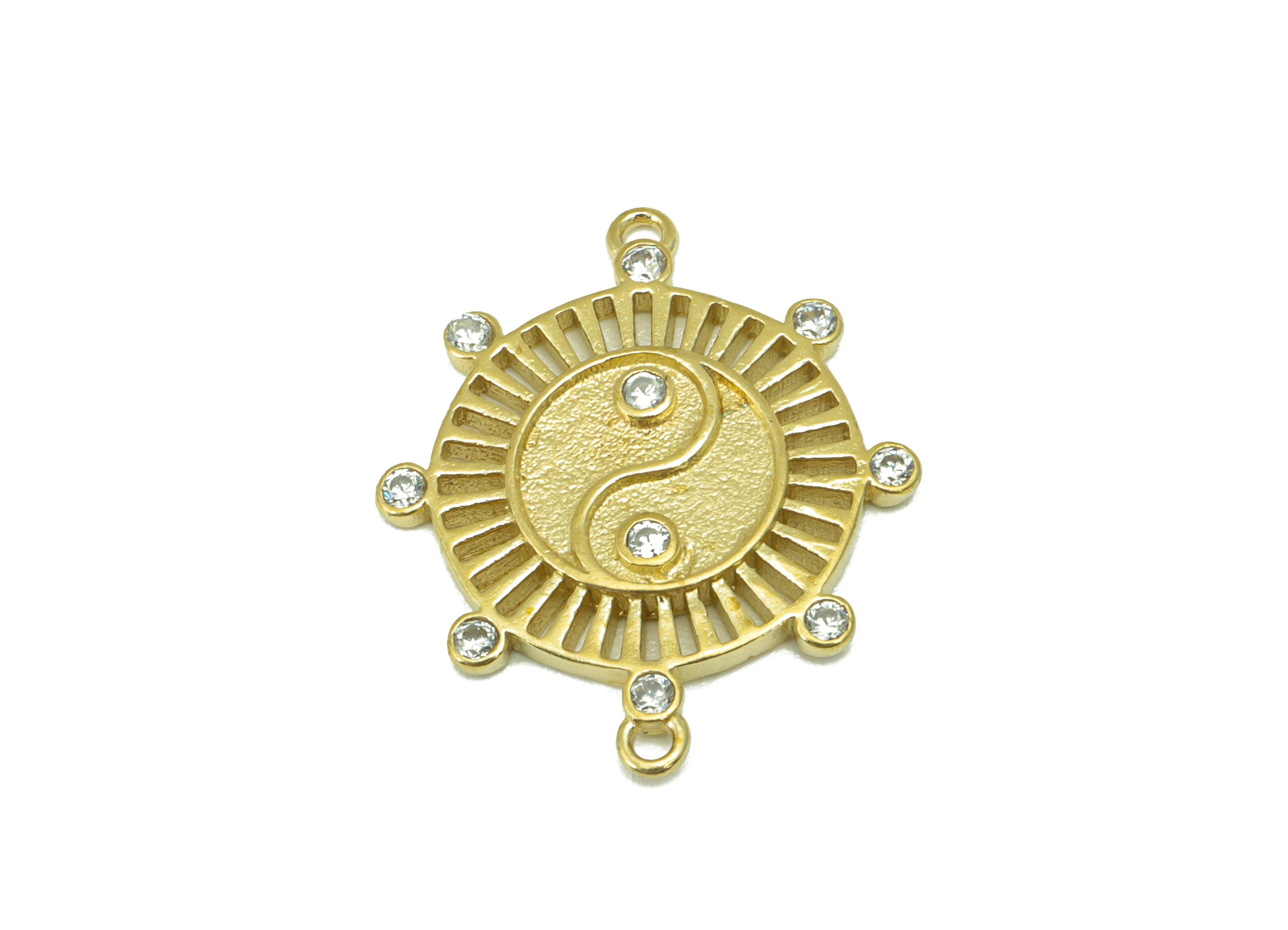 Brass yin yang Earring - Brass yin yang Connector - Cubic Zircon Earring -CZ Bracelet Charm-Jewelry Making Supplies-22 x 18x 2.13-PP8474 - DOMEDBAZAAR