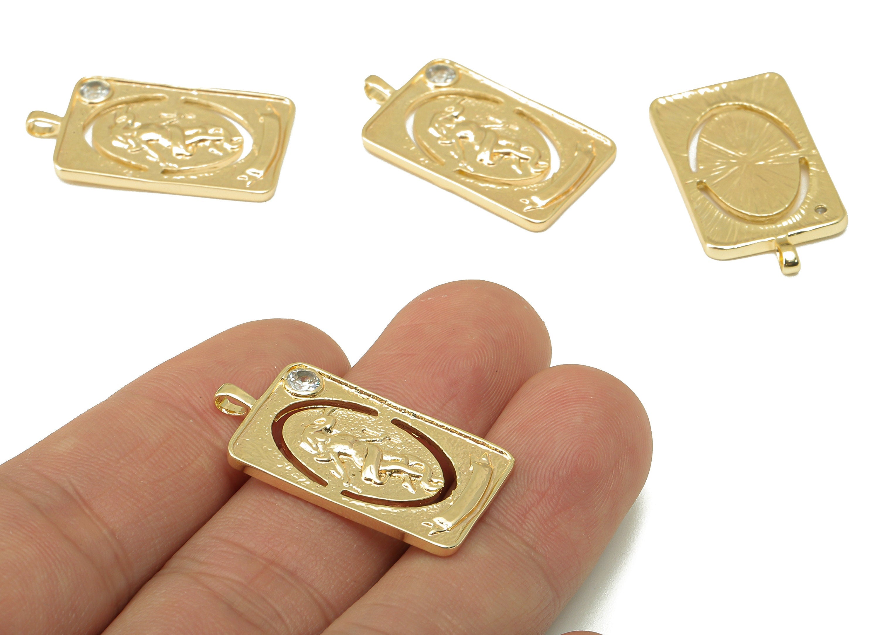 Brass Rectangle Figure Pendant-Zircon Woman Figure Earrings-Rectangle Link Ellipse Pendant-Jewelry Making-30.9x 16.4x 1.77mm-RGP6166 - DOMEDBAZAAR