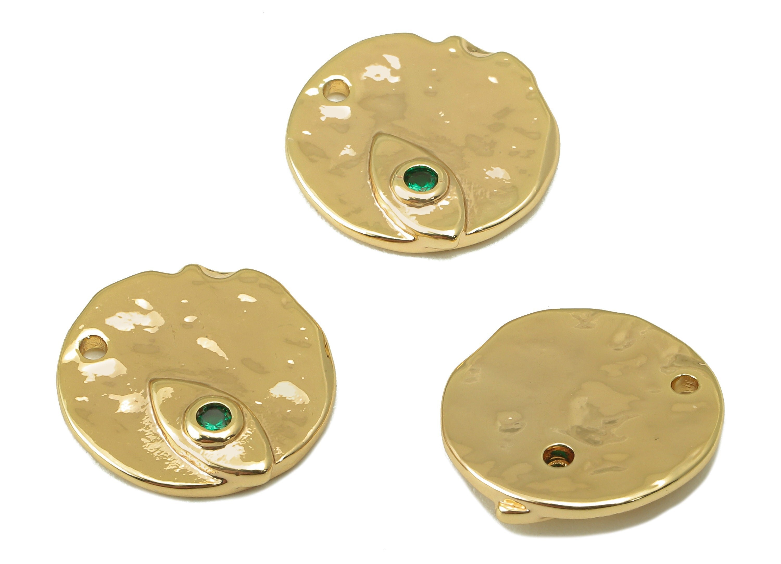 Brass Round Earrings - Brass Zircon Eye Pendant - Circle Necklace Pendant-Green Zircon-Jewelry Making Supplies-14.06x 14.06x 2.65mm-RGP6168 - DOMEDBAZAAR