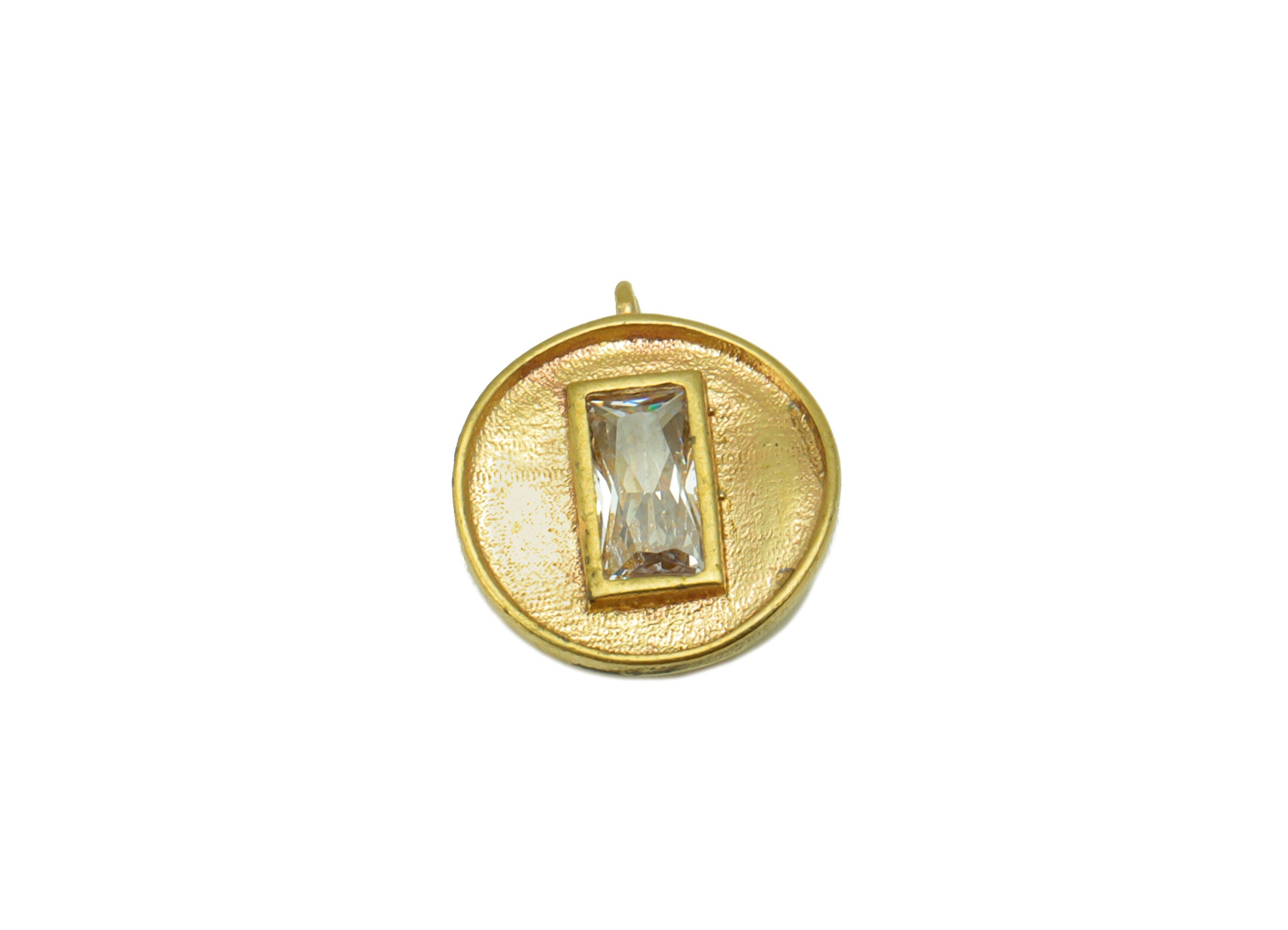 Brass Round Earring - Raw Brass - Cubic Zircon Rectangle Pendant - Earring Charms - Jewelry Supplies - 12 x 11x 2.51mm PP8471 - DOMEDBAZAAR
