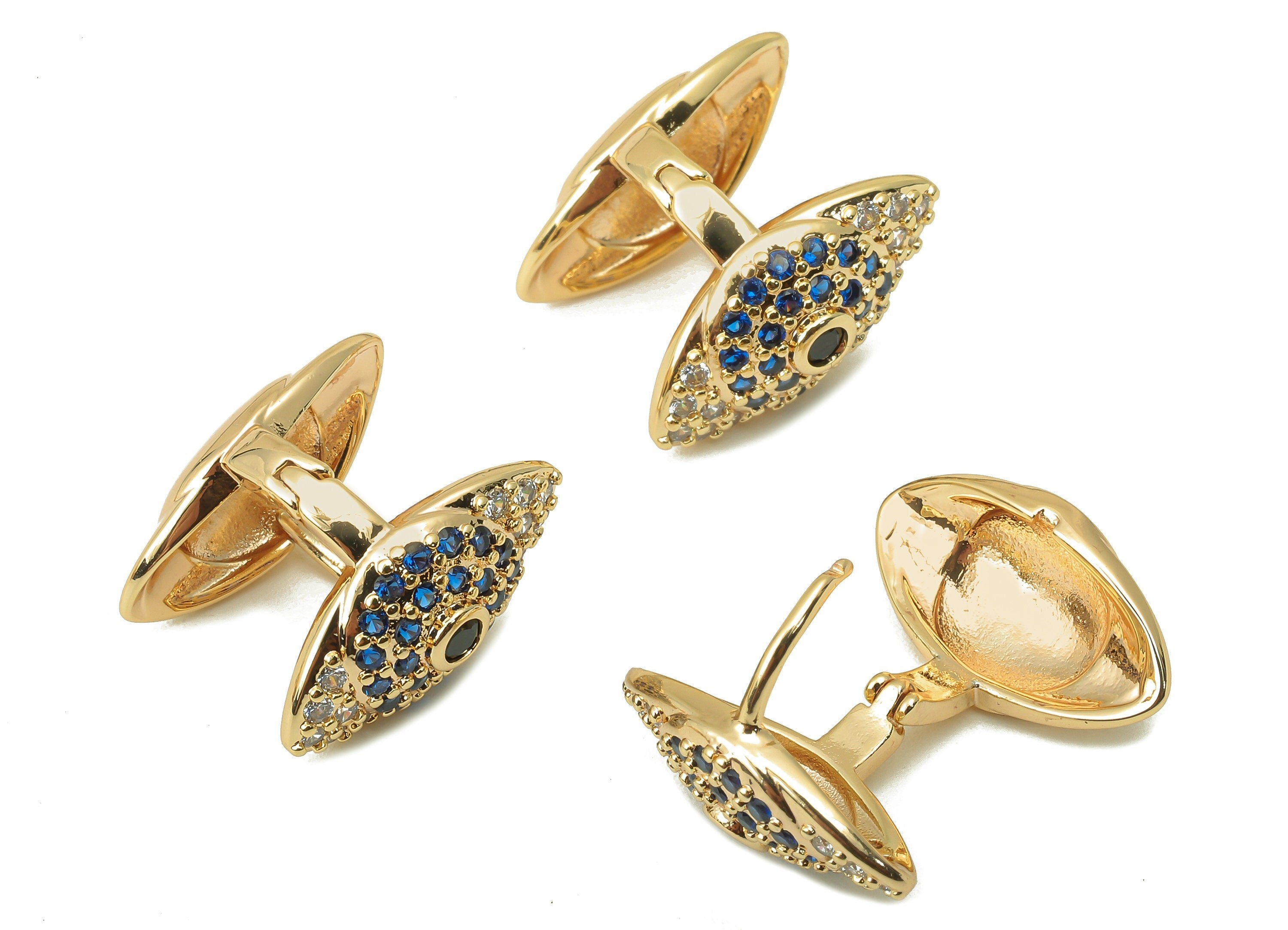 Brass Eye Zirconia Ring - Brass Cubic Zirconia Blue Zirconia Ring - CZ Huge Eye Ring - 18K Real Gold Plating - 18.22x 16.72x1.97mm - RGP6032 - DOMEDBAZAAR