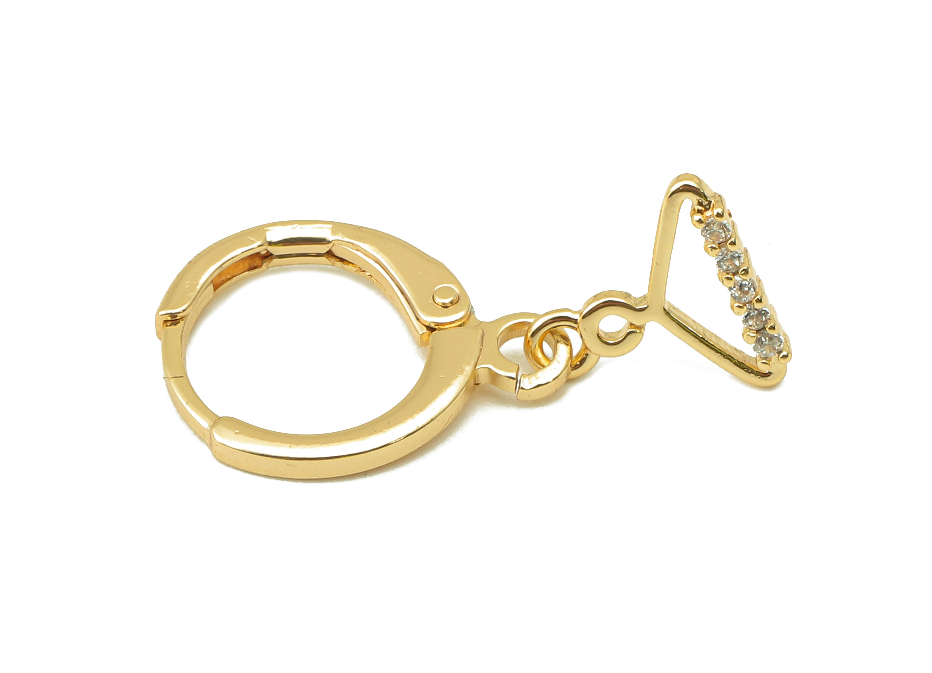 Brass Earring Clasp - Brass Coat Hanger with Cubic Zirconia Hoop - CZ Huggie Earring - 18K Real Gold Plating - 22.26x 11.08x1.73mm - RGP6043 - DOMEDBAZAAR
